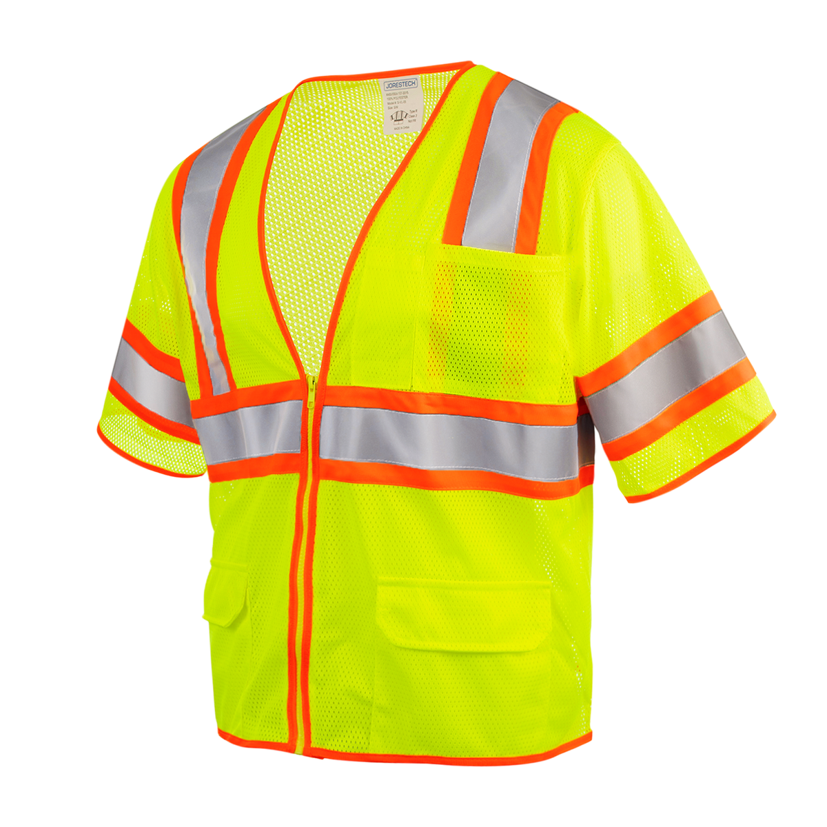 Jorestech Hi-Vis Two Toned Mesh Sleeved Safety Vest with 2” Reflective Strips and Pockets