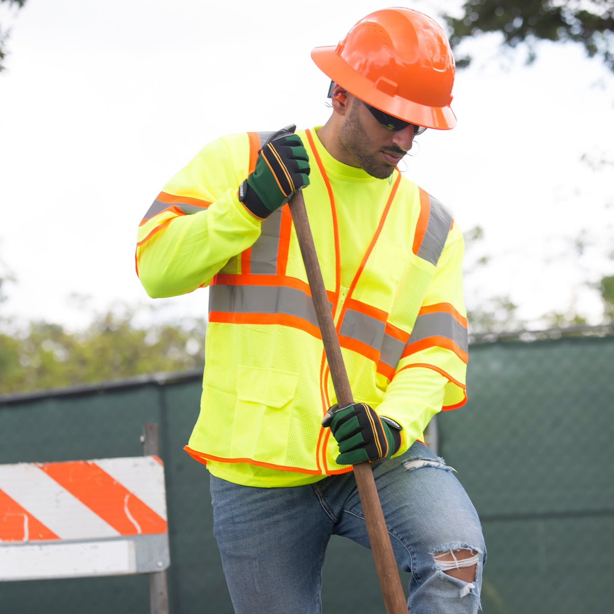 Jorestech Hi-Vis Two Toned Mesh Sleeved Safety Vest with 2” Reflective Strips and Pockets