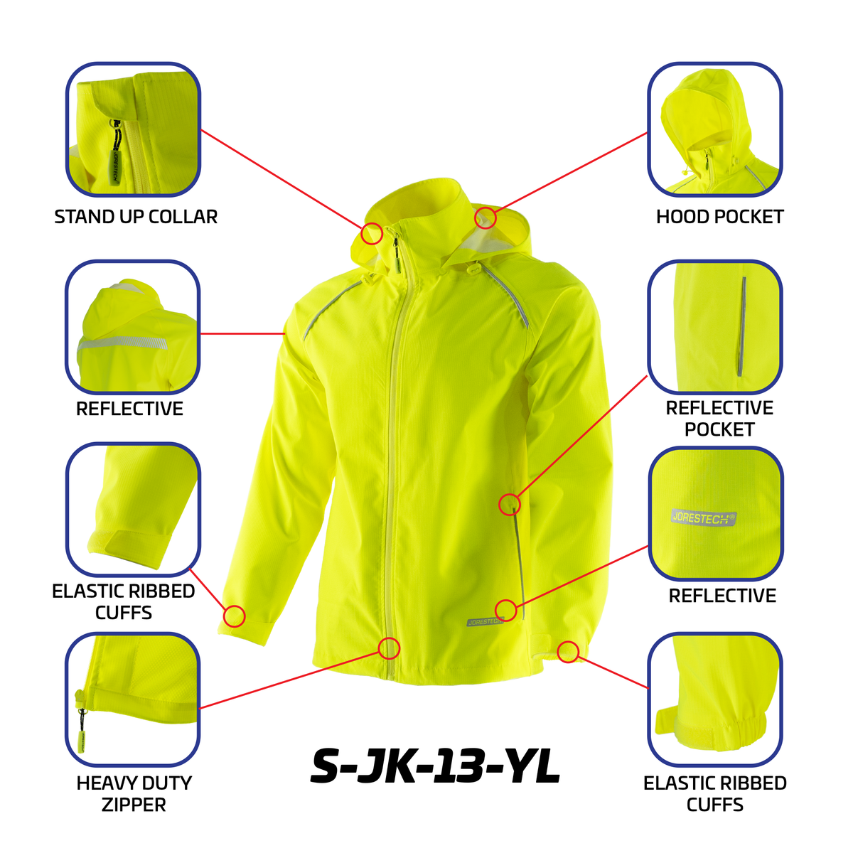Jorestech Hi-Vis Waterproof Ripstop Jacket with Reflective Heat Transfer Tapes