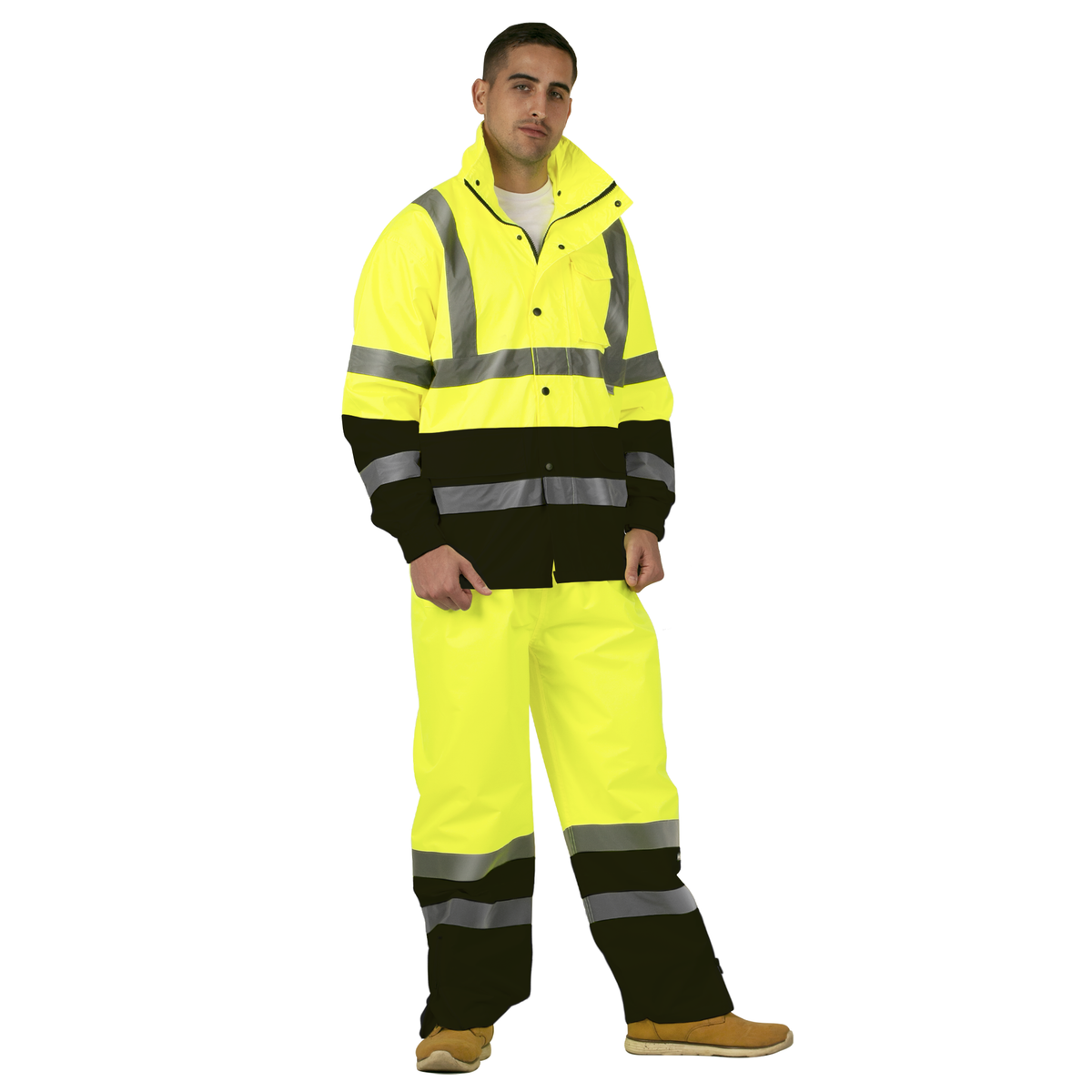 Jorestech Hi-Vis Yellow/Black Rain Set - Pants & Jacket with 2" Reflective Strips