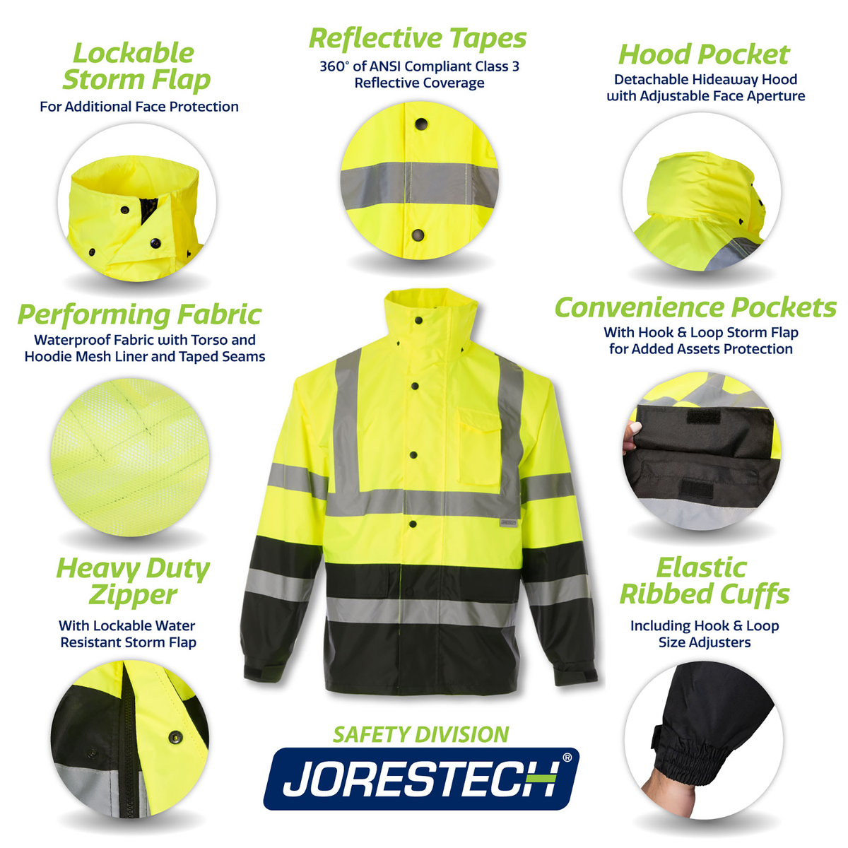 Jorestech Hi-Vis Yellow/Black Rain Set - Pants & Jacket with 2" Reflective Strips
