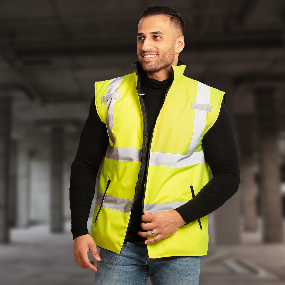 Jorestech Hi-Vis Yellow/Black Reversible Insulated Safety Vest with Reflective Strips