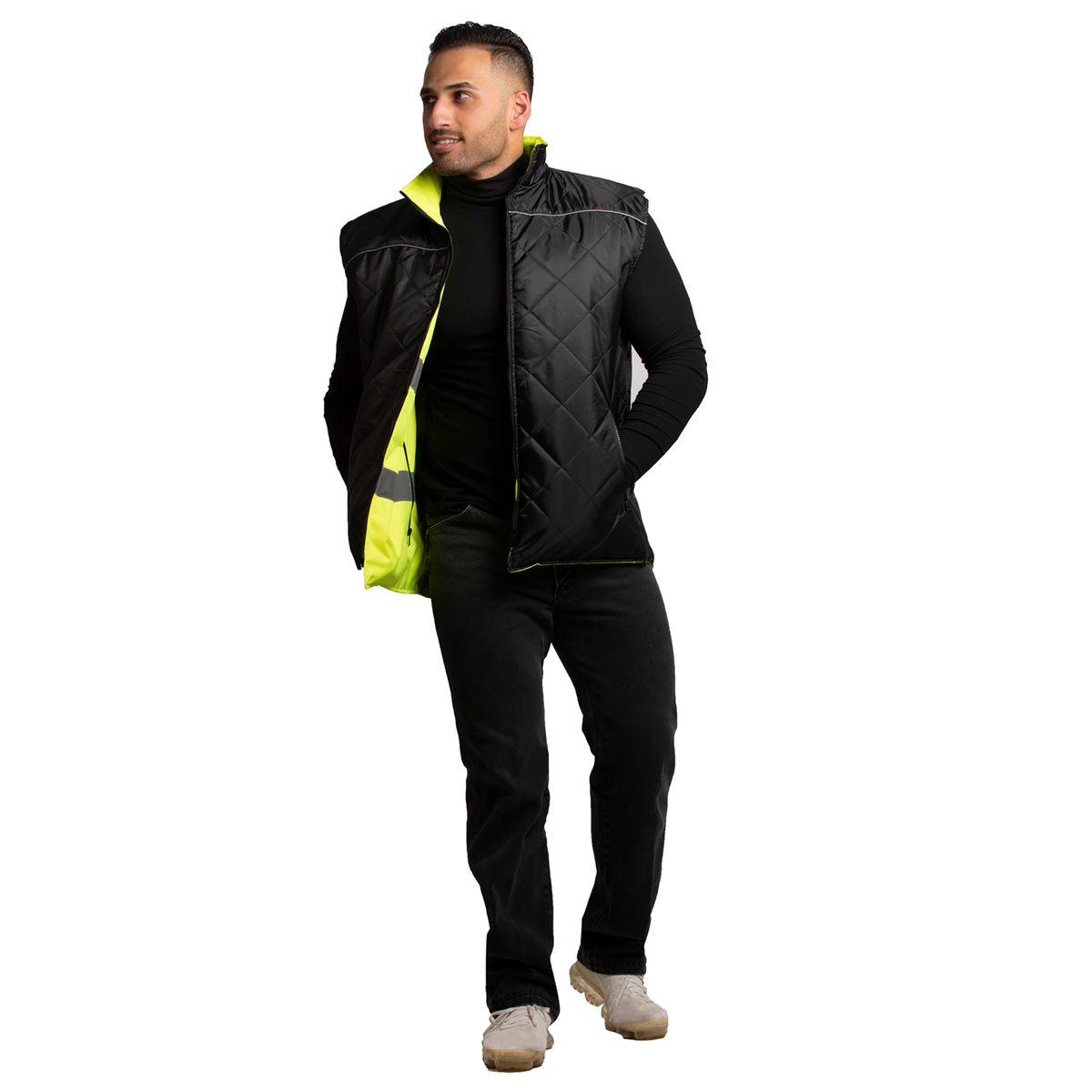 Jorestech Hi-Vis Yellow/Black Reversible Insulated Safety Vest with Reflective Strips