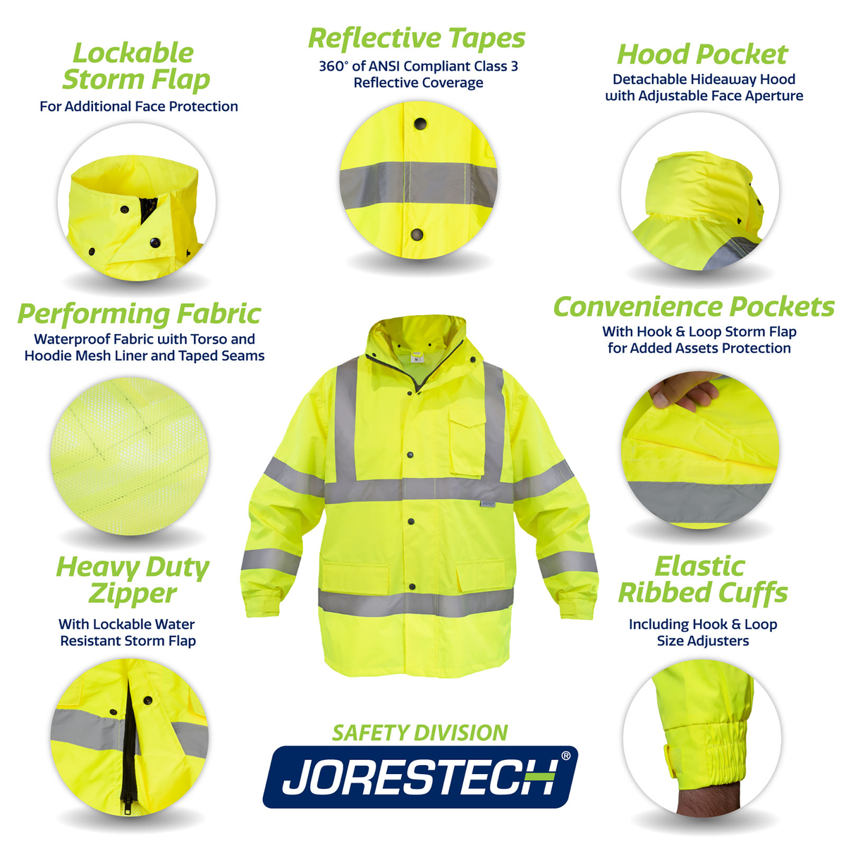 Jorestech Hi-Vis Yellow Rain Jacket with 2" Reflective Strips