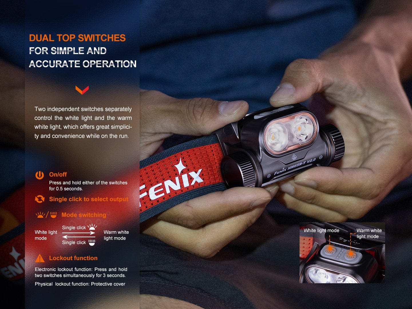 Fenix HM65R-T V2 Rechargeable Lightweight Trail Running Headlamp--Safety Glasses USA-12