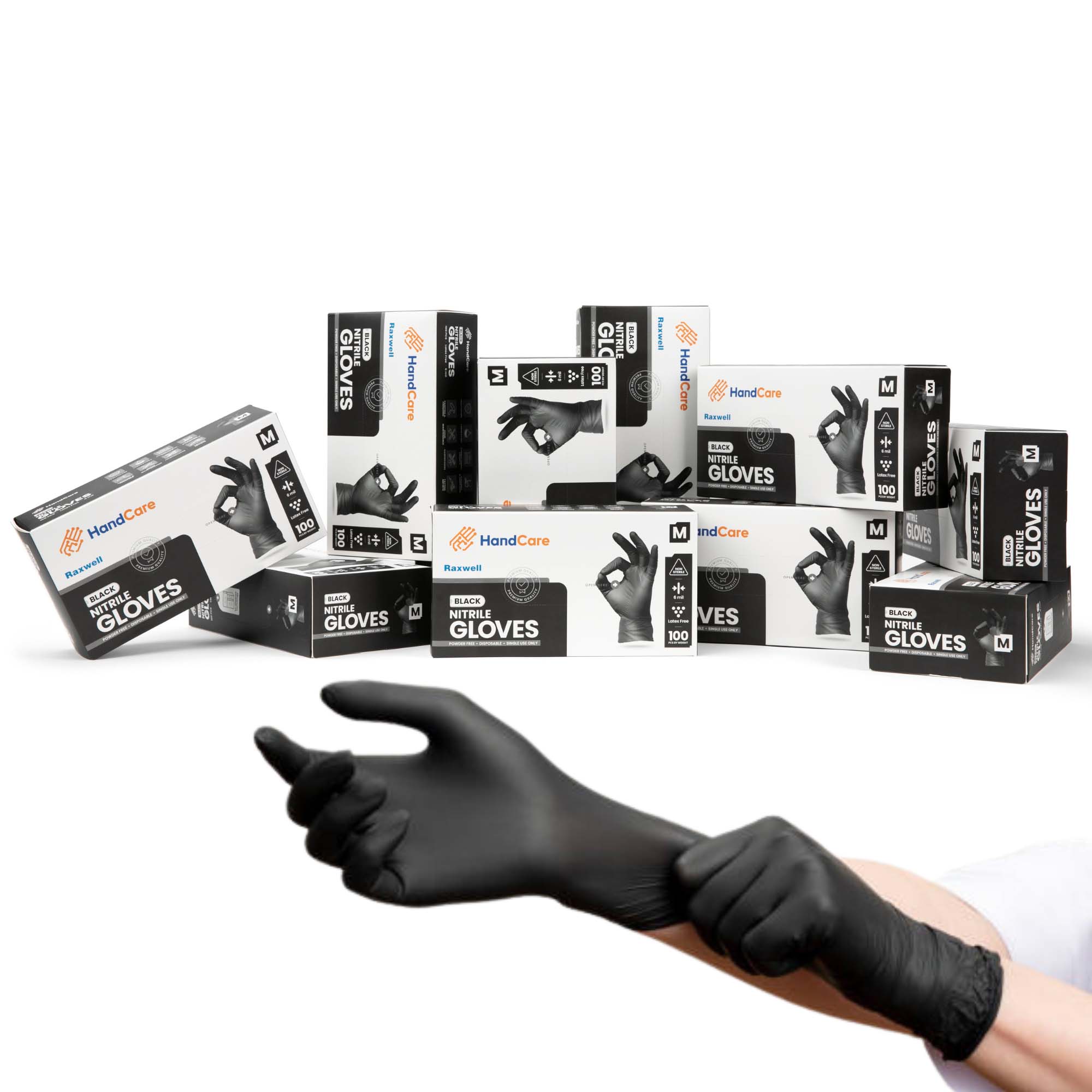 HandCare Black Nitrile Gloves - Exam Grade, Powder Free (6 Mil)-Safety Glasses USA-10