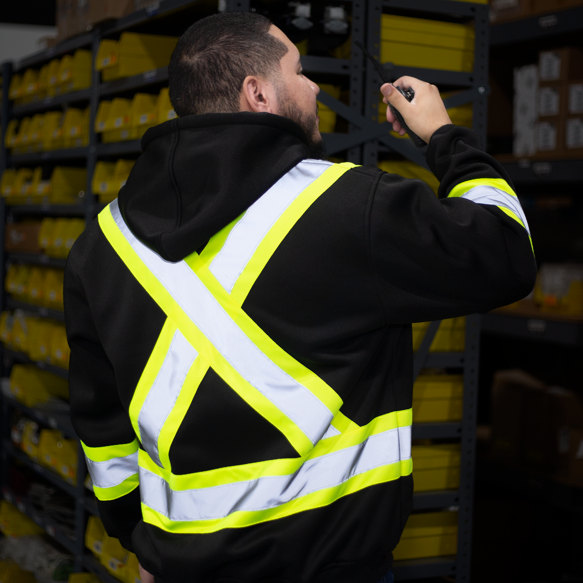 Jorestech Hi-Vis Two-Tone Yellow/Black Safety Hooded Sweatshirt with Reflective Stripes