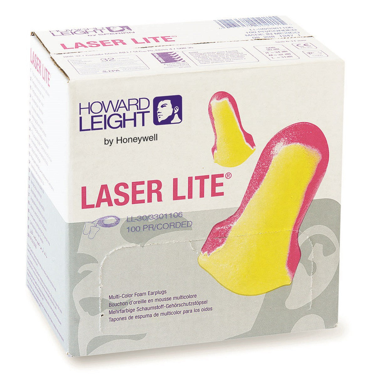 Honeywell LL-30 Laser Lite High Visibility Corded Foam Earplugs Box 100 Pairs