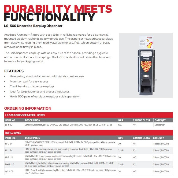 Howard Leight LS-500 Earplug Dispenser Information