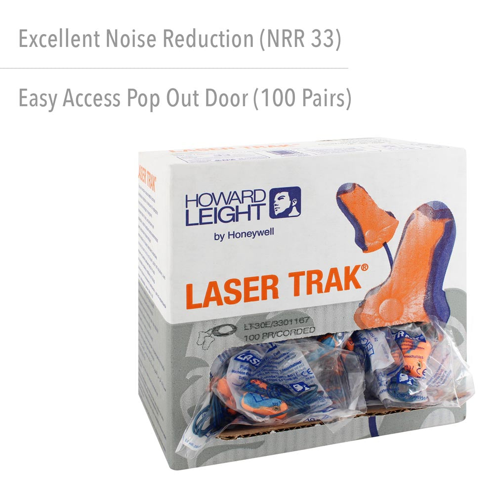 Howard Leight Laser Trak LT-30 Corded Metal Detectable Earplugs Box 100 Pairs