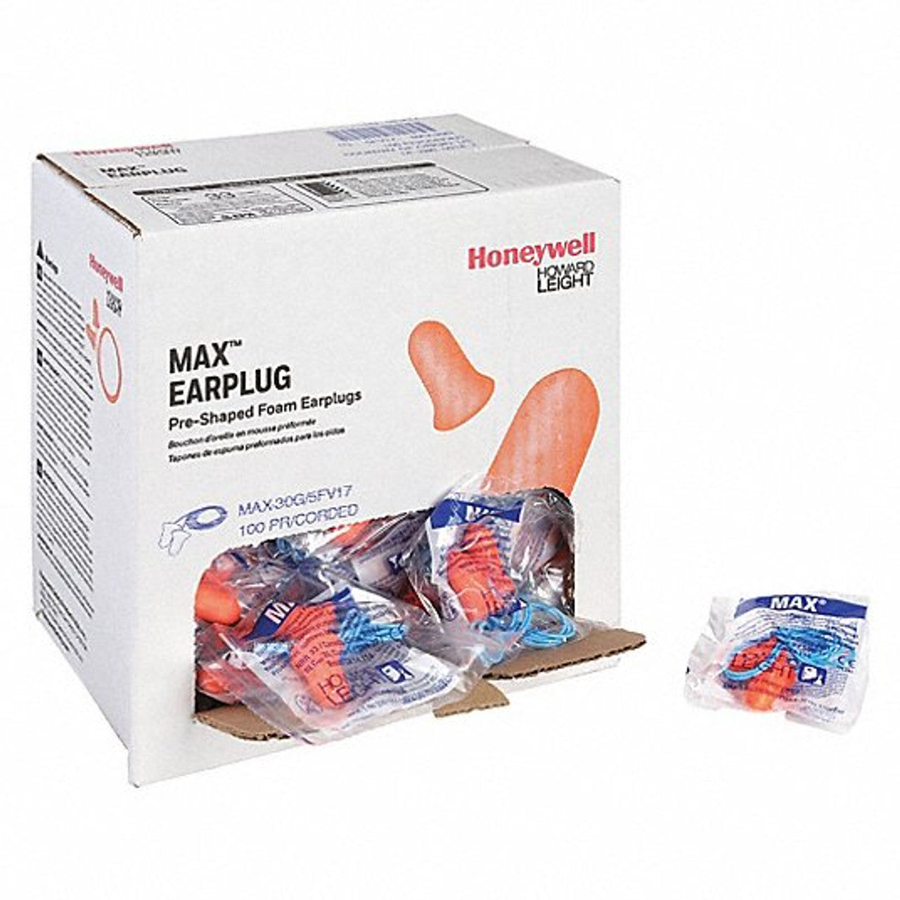 Howard Leight MAX-30 Maximum Corded Earplugs Box 100 Pairs