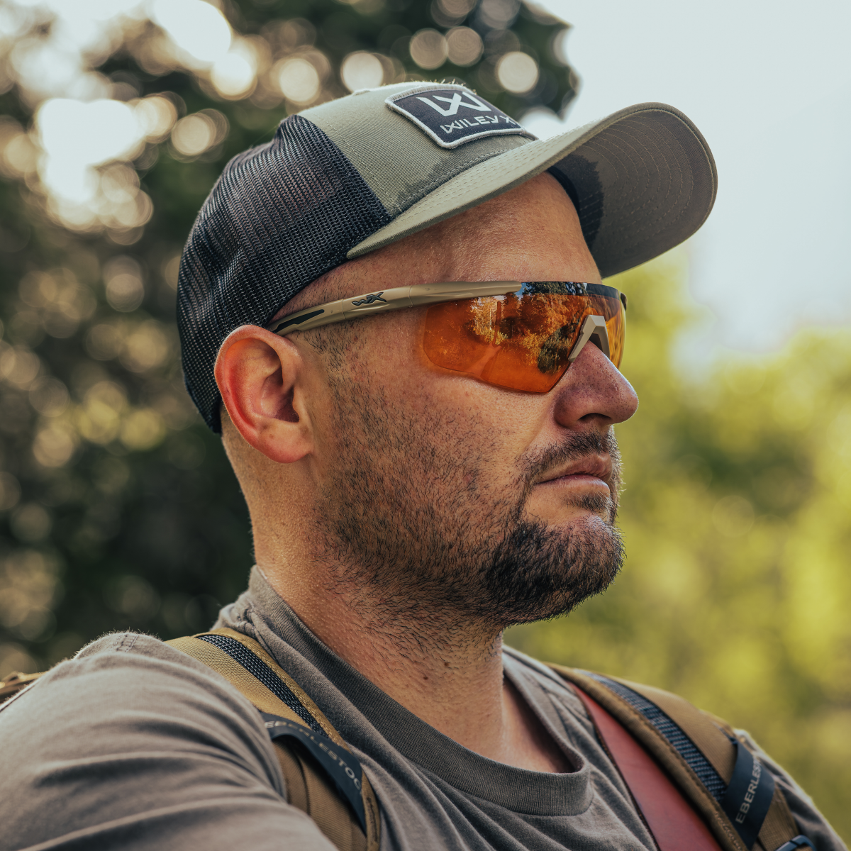 Hunter wearing Wiley X Saber Advanced Safety Glasses with Light Rust Lens
