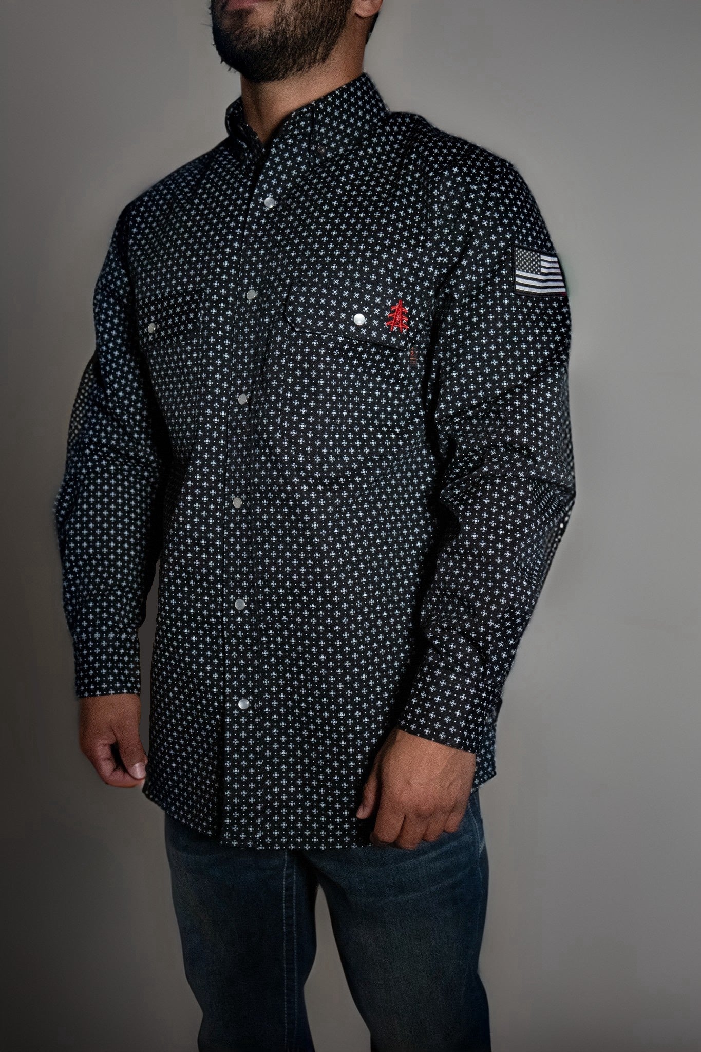 Static FR Flame-Resistant Work Shirt Pearl Snap - Reaper Black
