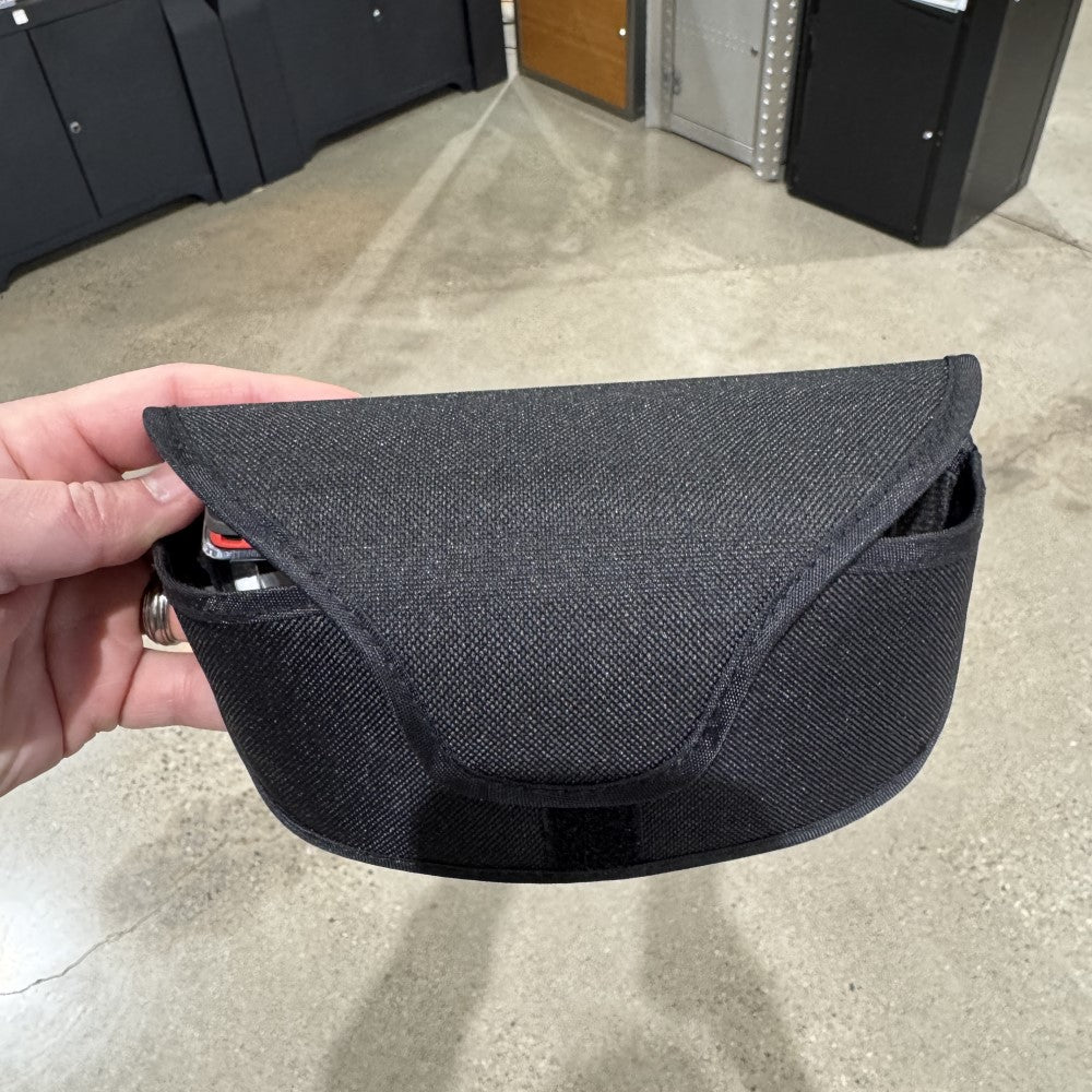 MCR Safety 204 Large Black Nylon Sunglasses Case with large safety glasses inserted and lid closed