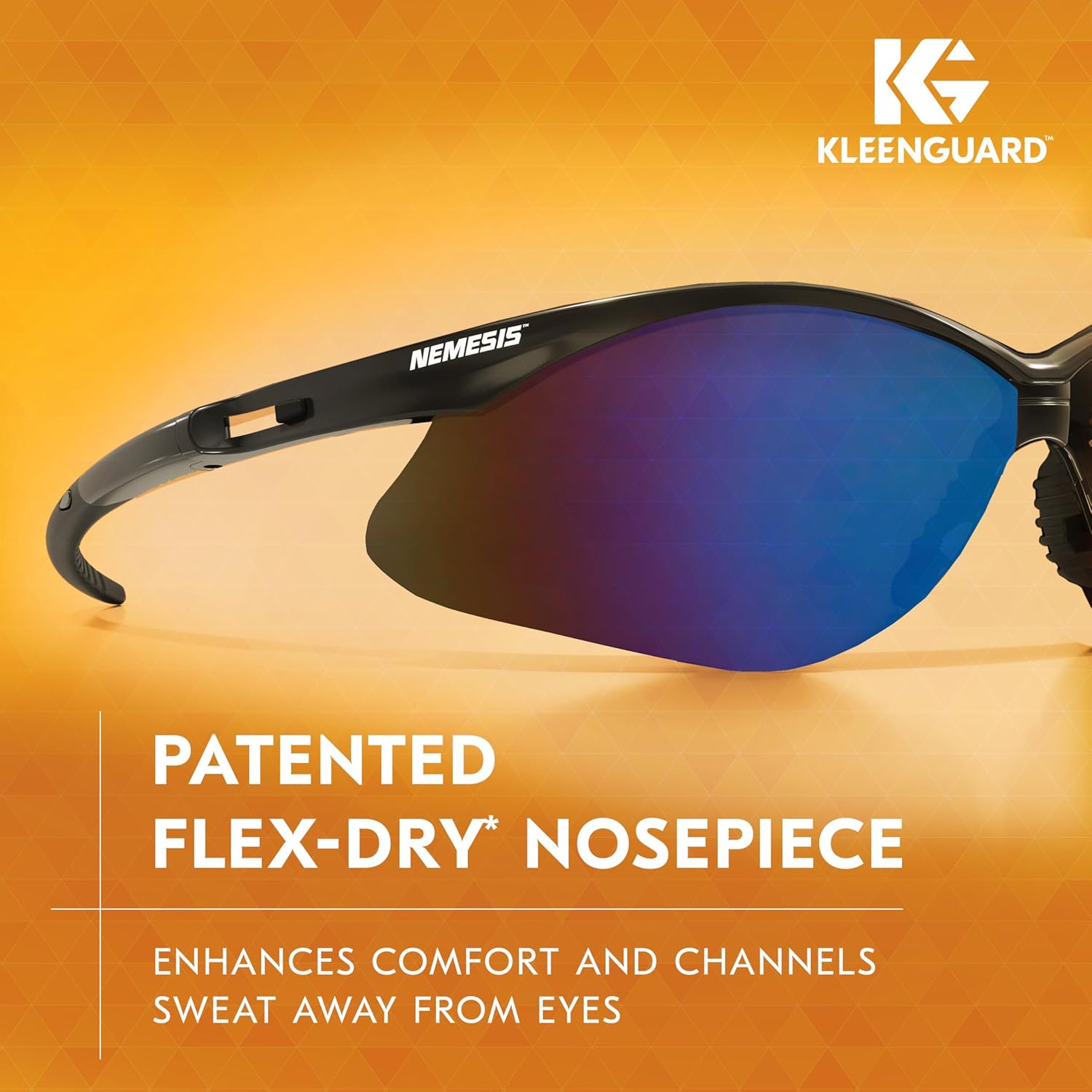 KleenGuard 14481 V30 Nemesis Safety Glasses Black Frame with Blue Lenses Flex-Dry Nosepiece