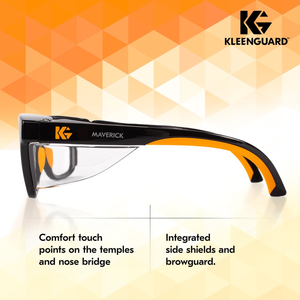 KleenGuard Maverick Safety Glasses with Black/Orange Frame and Clear Anti-Glare Lens-49312-Safety Glasses USA-4