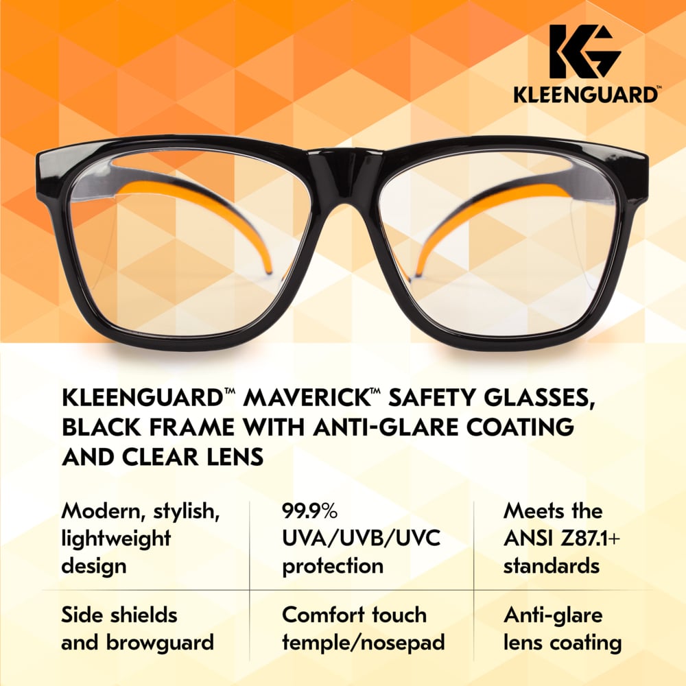 KleenGuard Maverick Safety Glasses with Black/Orange Frame and Clear Anti-Glare Lens-49312-Safety Glasses USA-5