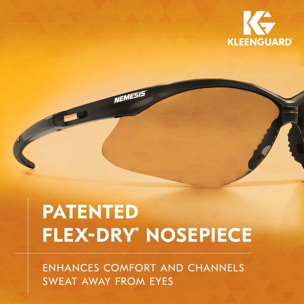 KleenGuard Nemesis Safety Glasses 25679 with Clear Anti-Fog Lenses Feature a Patented Flex-Dry Nosepiece