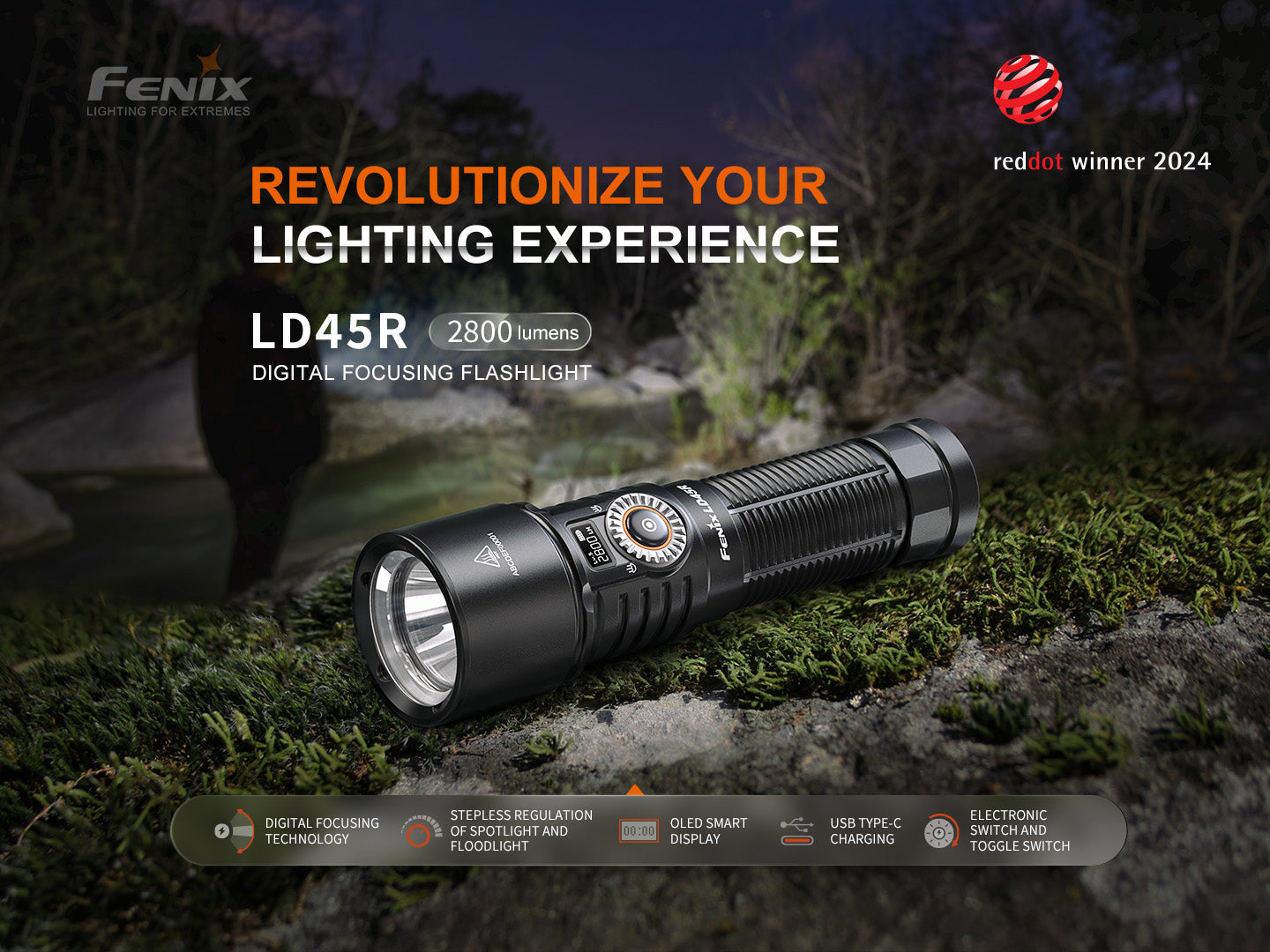 Fenix LD45R Digital Focus Rechargeable LED Flashlight-FX-LD45R-Safety Glasses USA-15