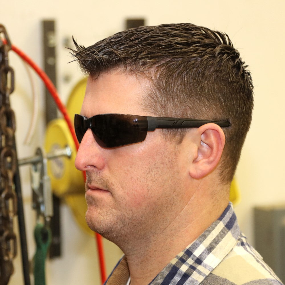 MCR Safety Hulk HK2 HK212PF Safety Glasses with Gray Anti-Fog Lenses worn in the shop