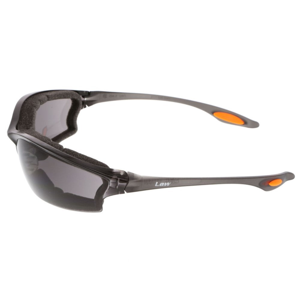 MCR Safety Law LW3 LW312AF Safety Glasses Foam-Lined with Gray Anti-Fog Lenses Left Temple View