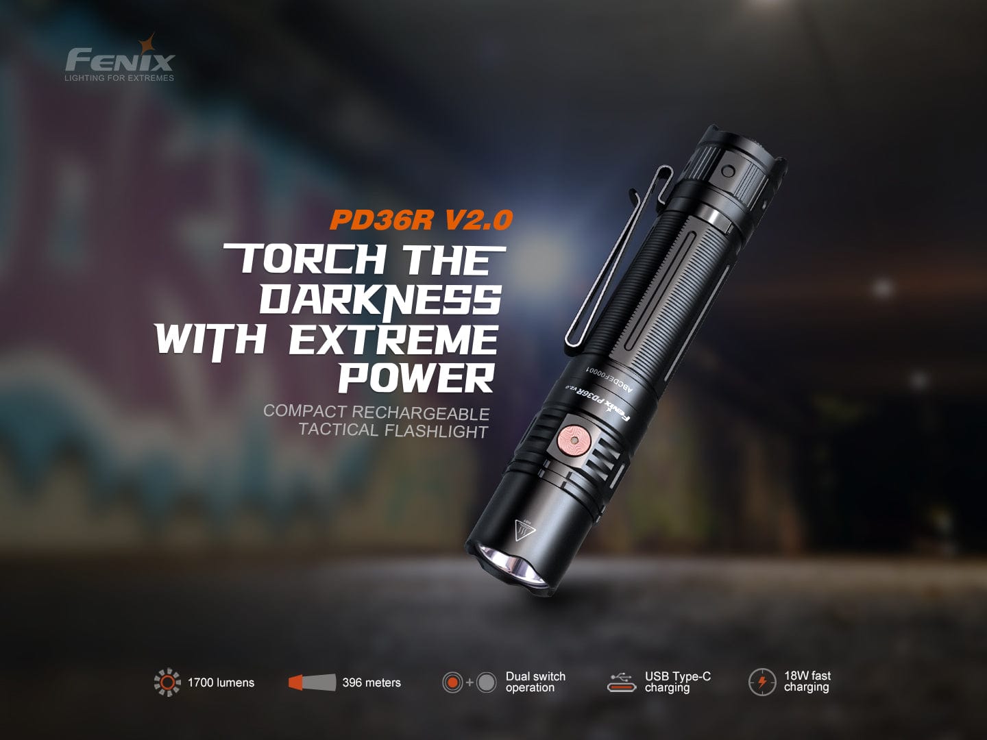 Fenix PD36R V2 Compact Rechargeable Tactical Flashlight - 1700 Lumens-FX-PD36RV2-Safety Glasses USA-3