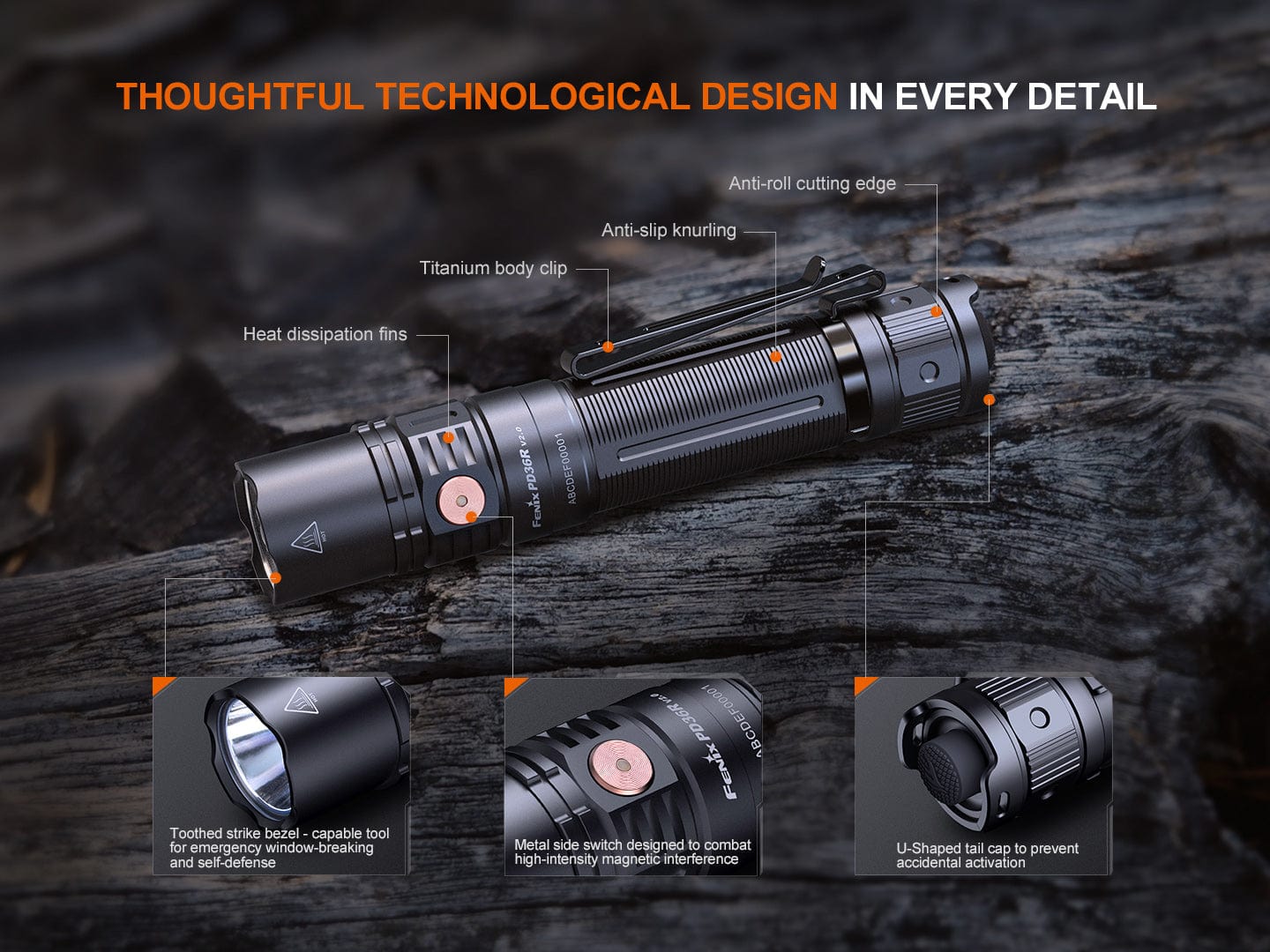 Fenix PD36R V2 Compact Rechargeable Tactical Flashlight - 1700 Lumens-FX-PD36RV2-Safety Glasses USA-11