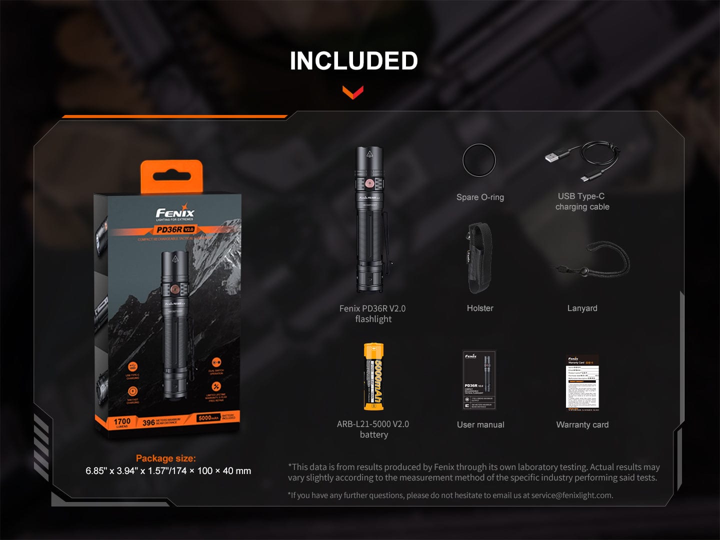 Fenix PD36R V2 Compact Rechargeable Tactical Flashlight - 1700 Lumens-FX-PD36RV2-Safety Glasses USA-16