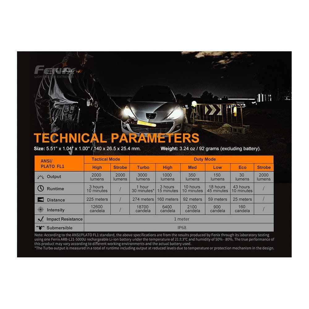 Fenix PD36 TAC Tactical Flashlight - 3000 Lumens-sku-44858620772648-Safety Glasses USA-14