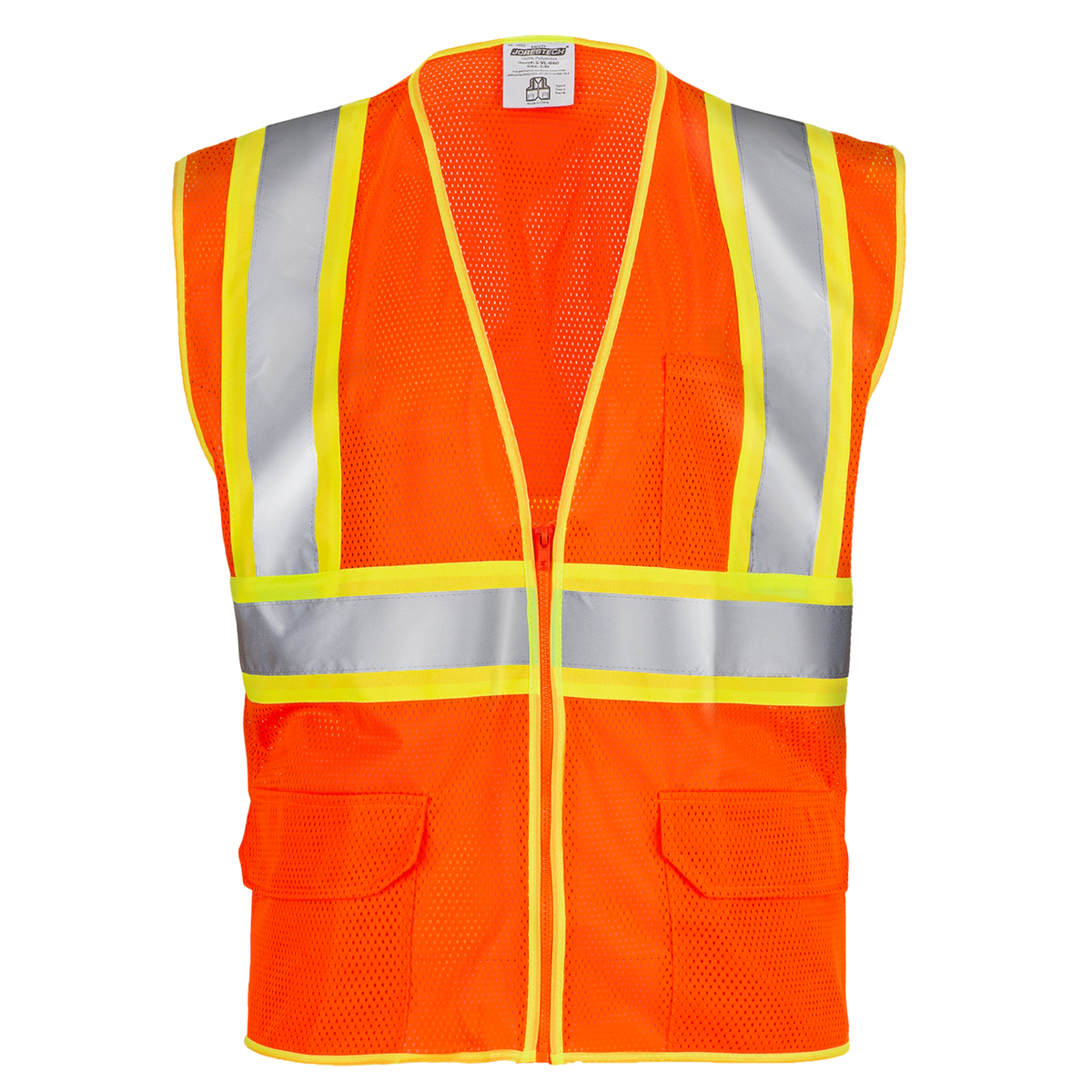 Jorestech Printed Hi-Vis Two-Toned Mesh Safety Vest with 2” Reflective Strips and Pockets - Orange