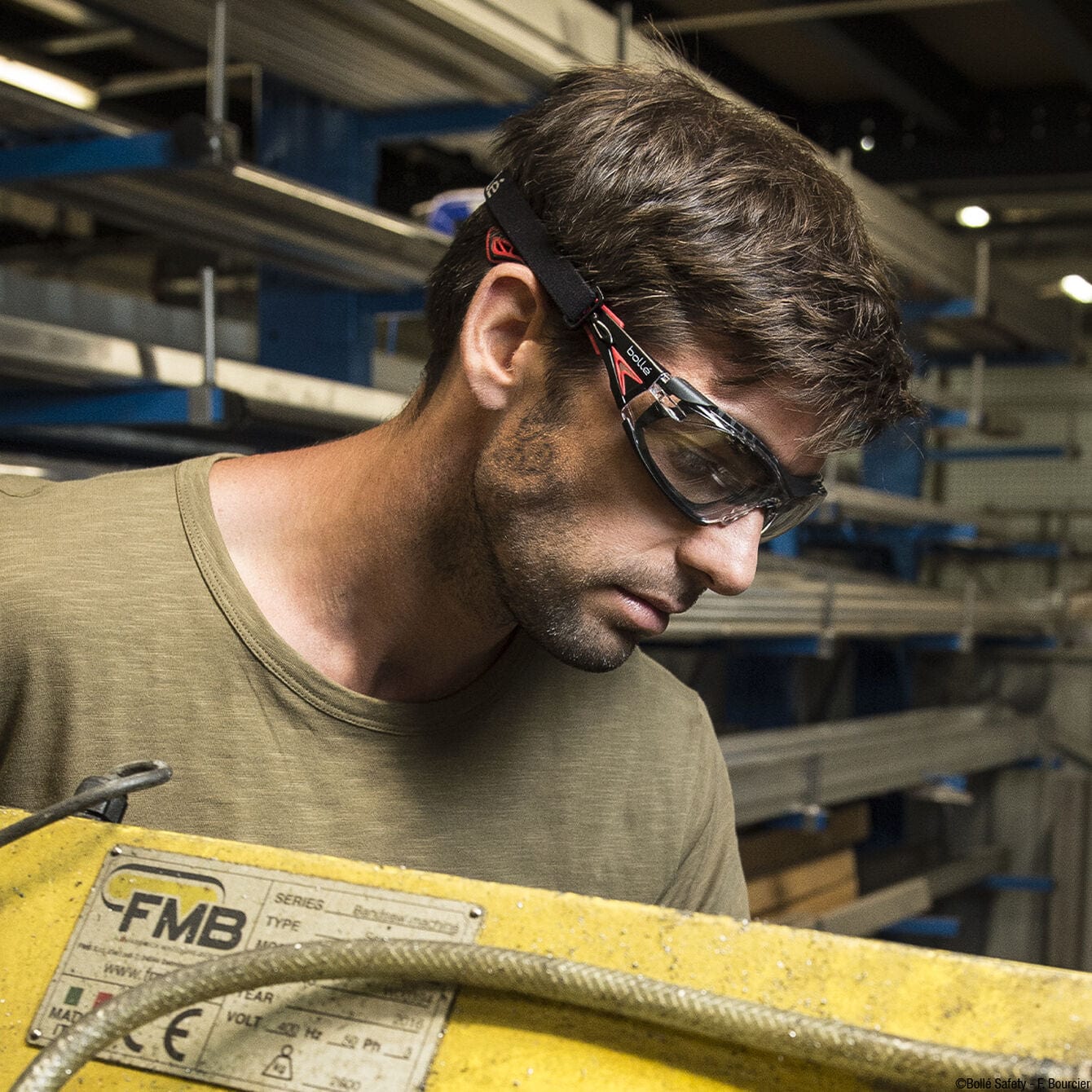 Bolle Rush Plus Safety Glasses worn with optional foam gasket and elastic strap