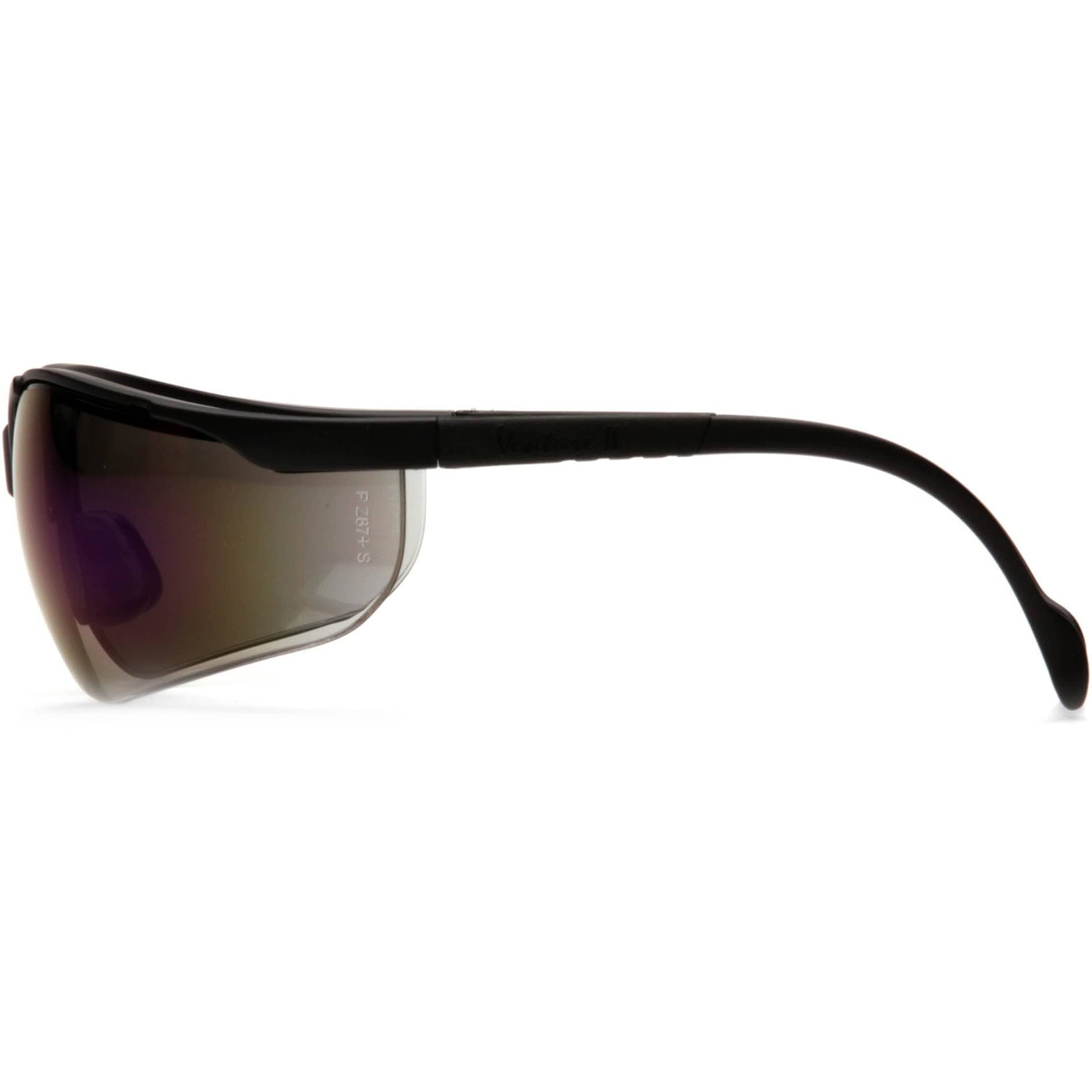 Pyramex Venture 2 Safety Glasses with Black Frame and Blue Mirror Lens Side View