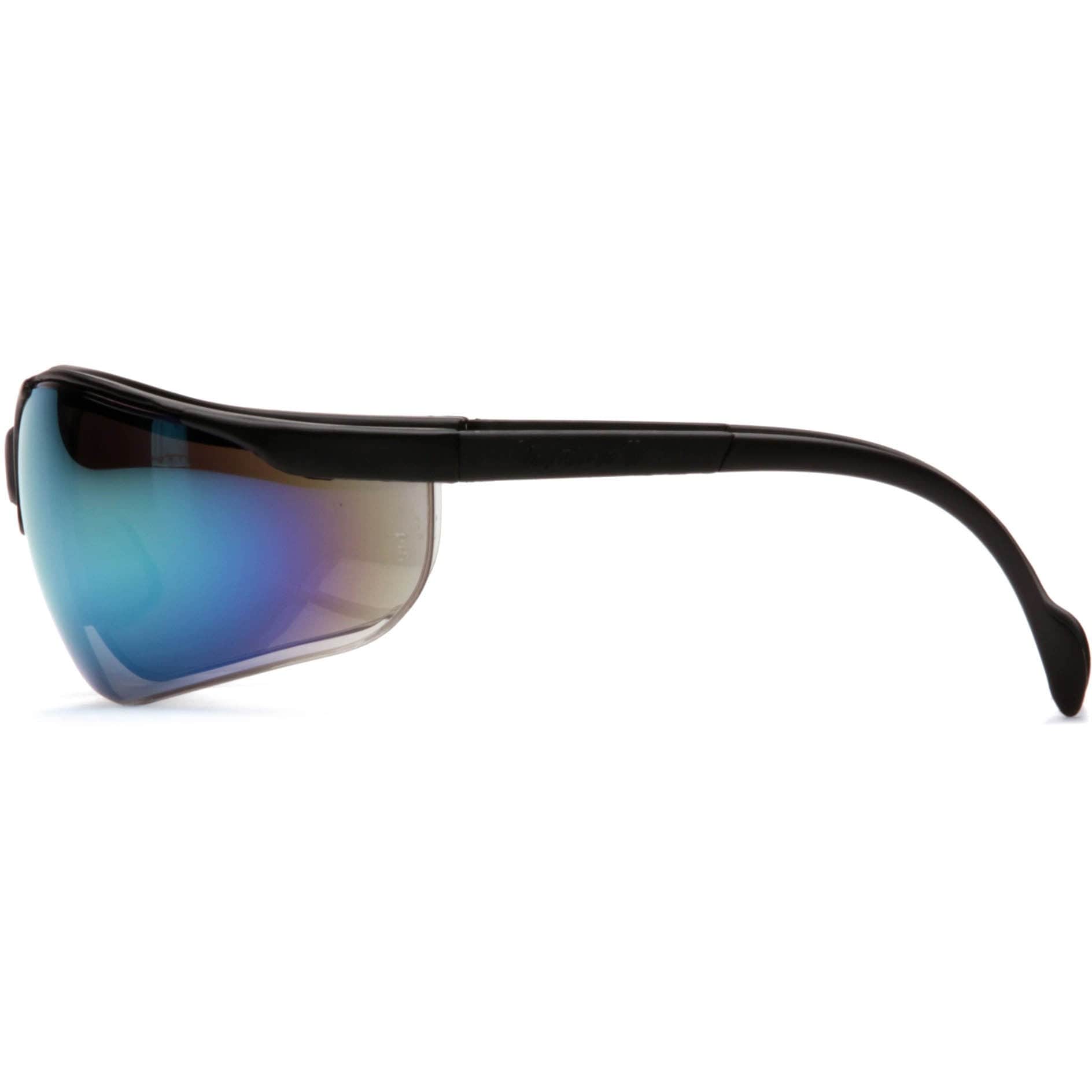 Pyramex Venture 2 Safety Glasses with Black Frame and Gold Mirror Lens Side View