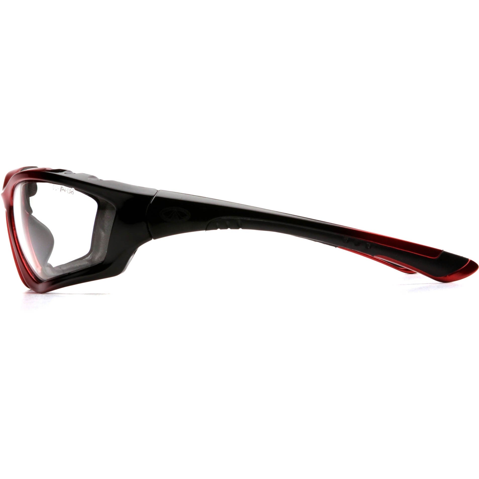 Pyramex SBR8710DTP Accurist Safety Glasses - Black/Red Foam Lined Frame - Clear Anti-Fog Lens Left Temple