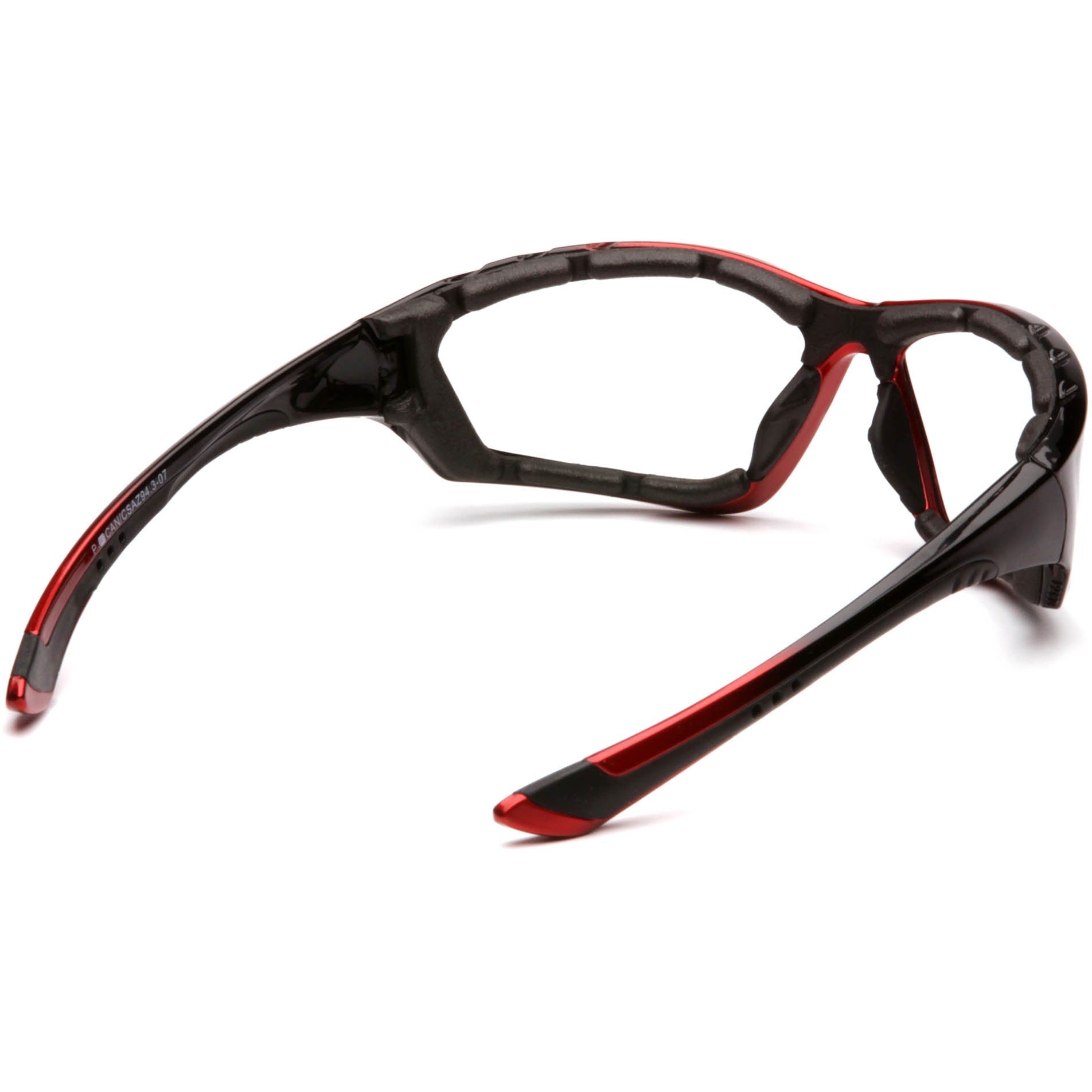 Pyramex SBR8710DTP Accurist Safety Glasses - Black/Red Foam Lined Frame - Clear Anti-Fog Lens Nose Bridge