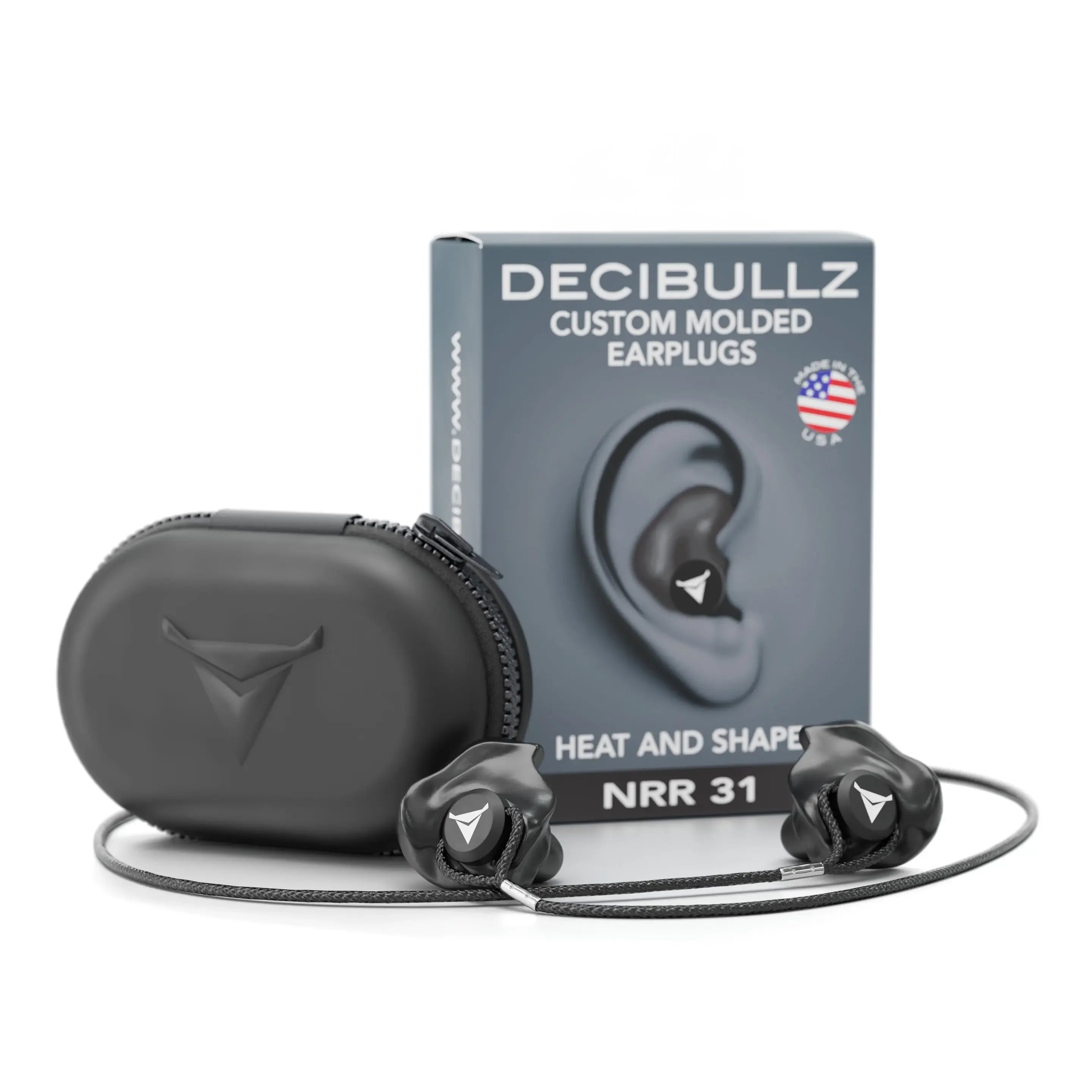 Decibullz Custom Molded Earplugs 31dB NRR Pro-Pack with Case and Lanyard-WO-PRO-PACK-BLK-Black-Safety Glasses USA-1
