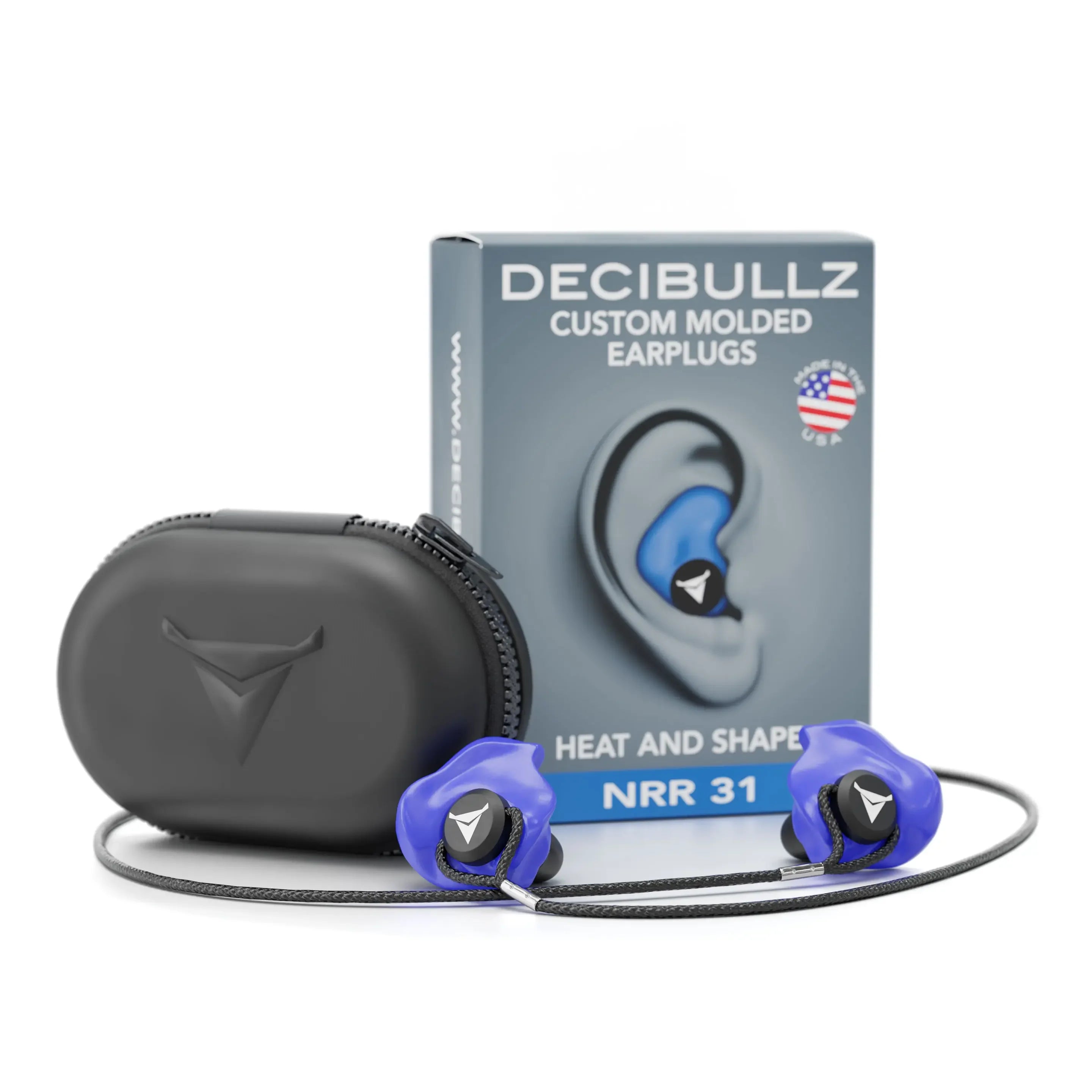 Decibullz Custom Molded Earplugs 31dB NRR Pro-Pack with Case and Lanyard-WO-PRO-PACK-BLU-Blue-Safety Glasses USA-17