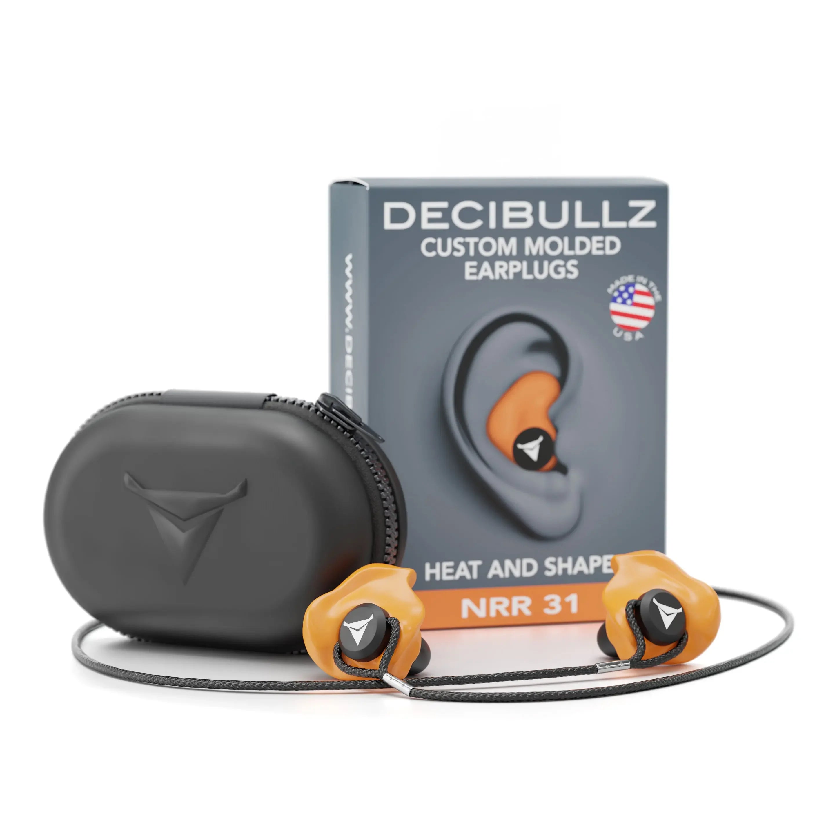 Decibullz Custom Molded Earplugs 31dB NRR Pro-Pack with Case and Lanyard-WO-PRO-PACK-ORG-Orange-Safety Glasses USA-9