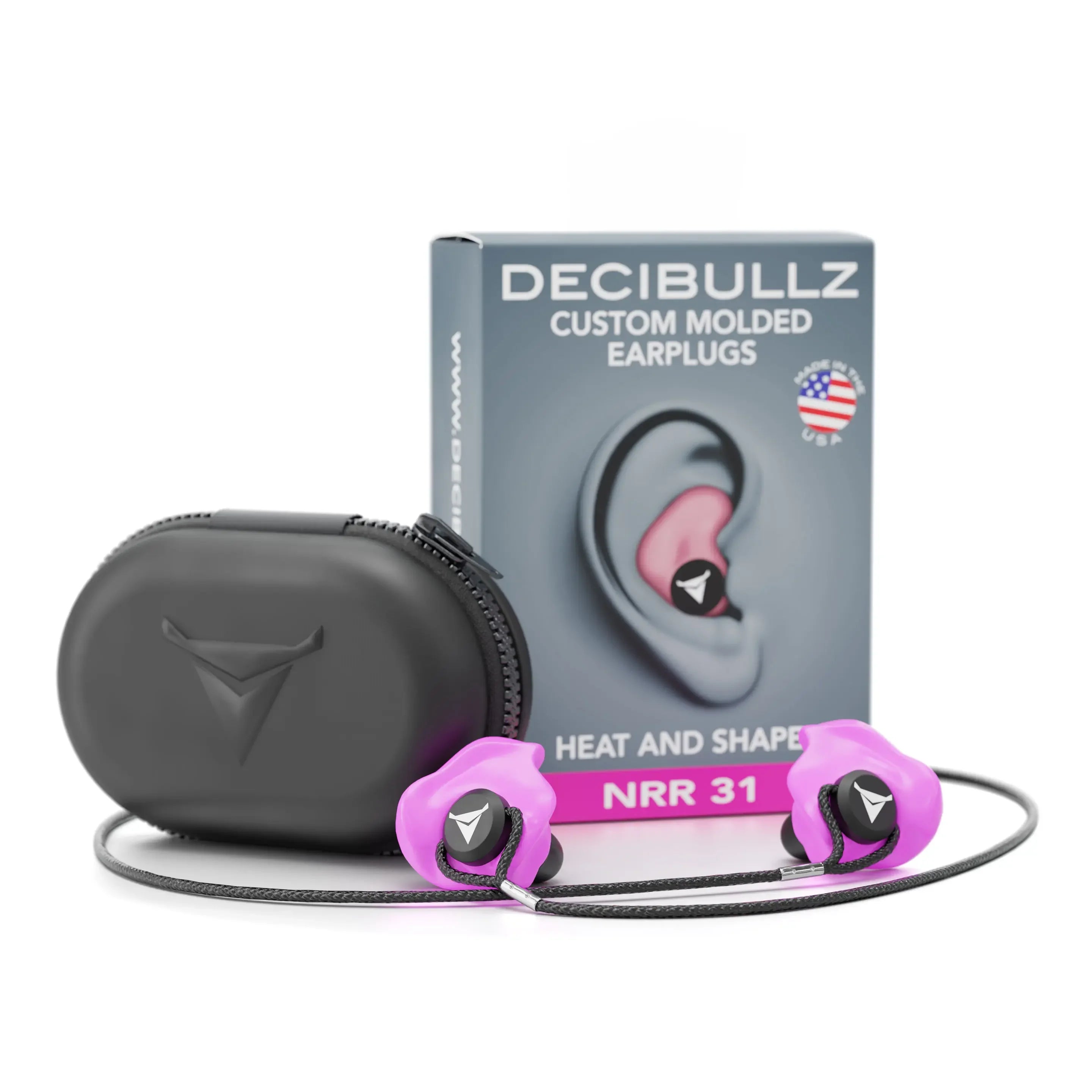 Decibullz Custom Molded Earplugs 31dB NRR Pro-Pack with Case and Lanyard-WO-PRO-PACK-PNK-Pink-Safety Glasses USA-32