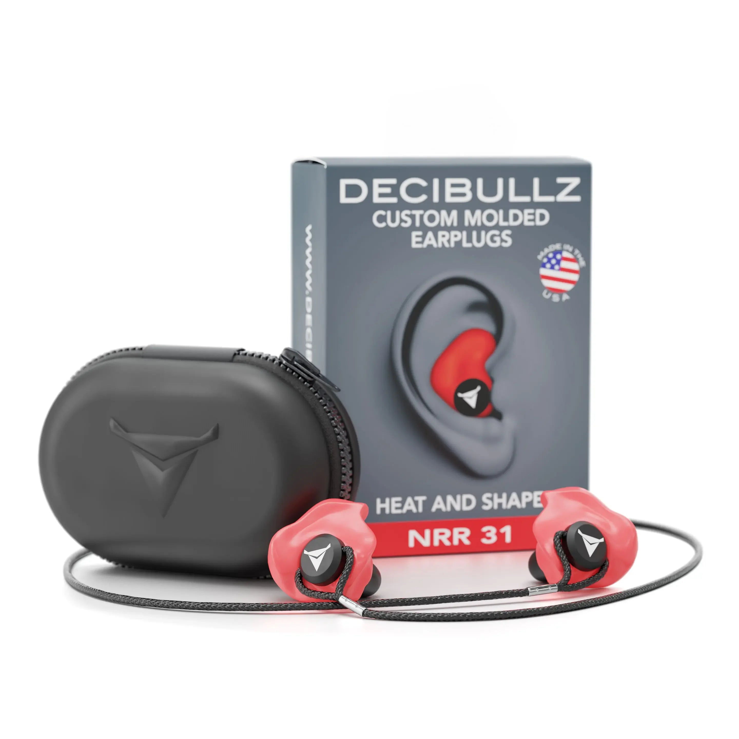 Decibullz Custom Molded Earplugs 31dB NRR Pro-Pack with Case and Lanyard-WO-PRO-PACK-RED-Red-Safety Glasses USA-40