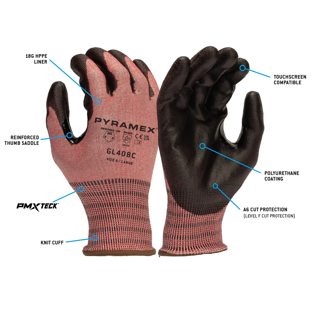 Pyramex GL408C A6 Cut-Resistant Polyurethane Gloves-Safety Glasses USA-2