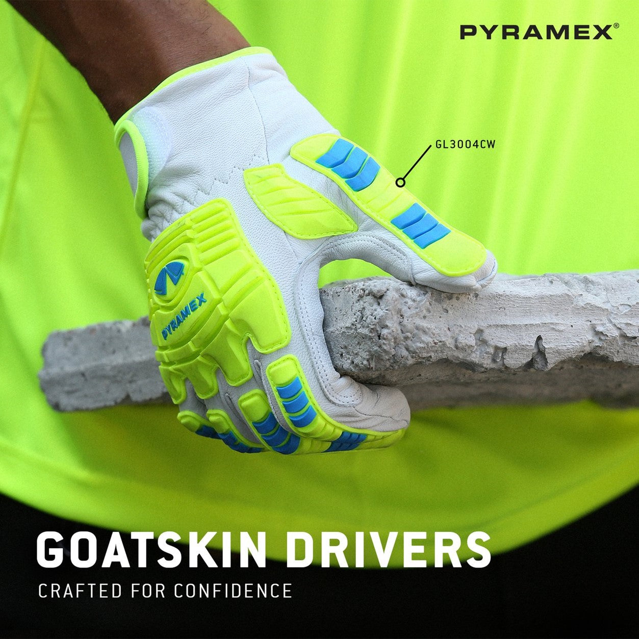 Pyramex GL3004CW Premium Goatskin High-Visibility Leather Driver Gloves Concrete