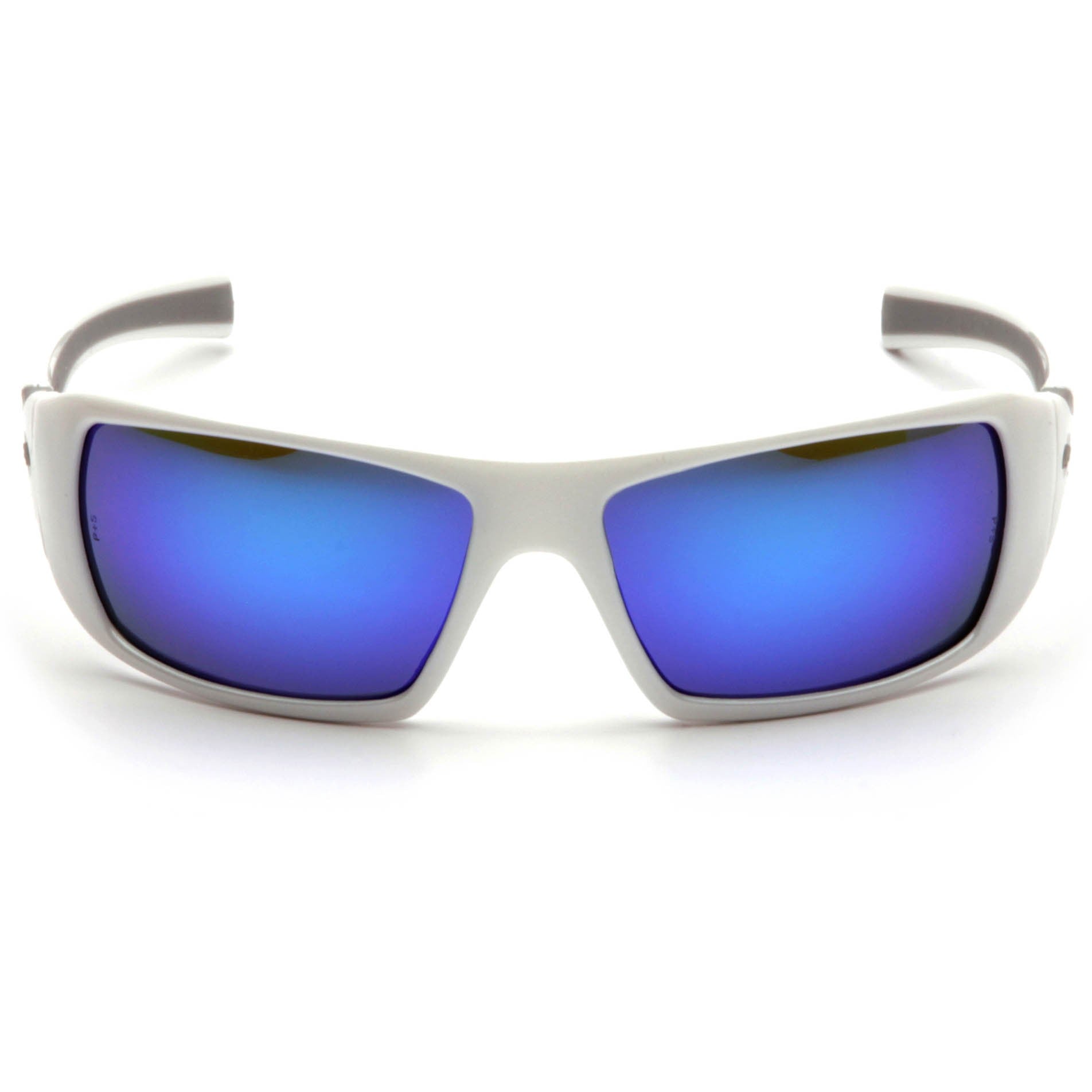 Pyramex SW5665D Goliath Safety Glasses - White Frame - Blue Mirror Lenses Front View