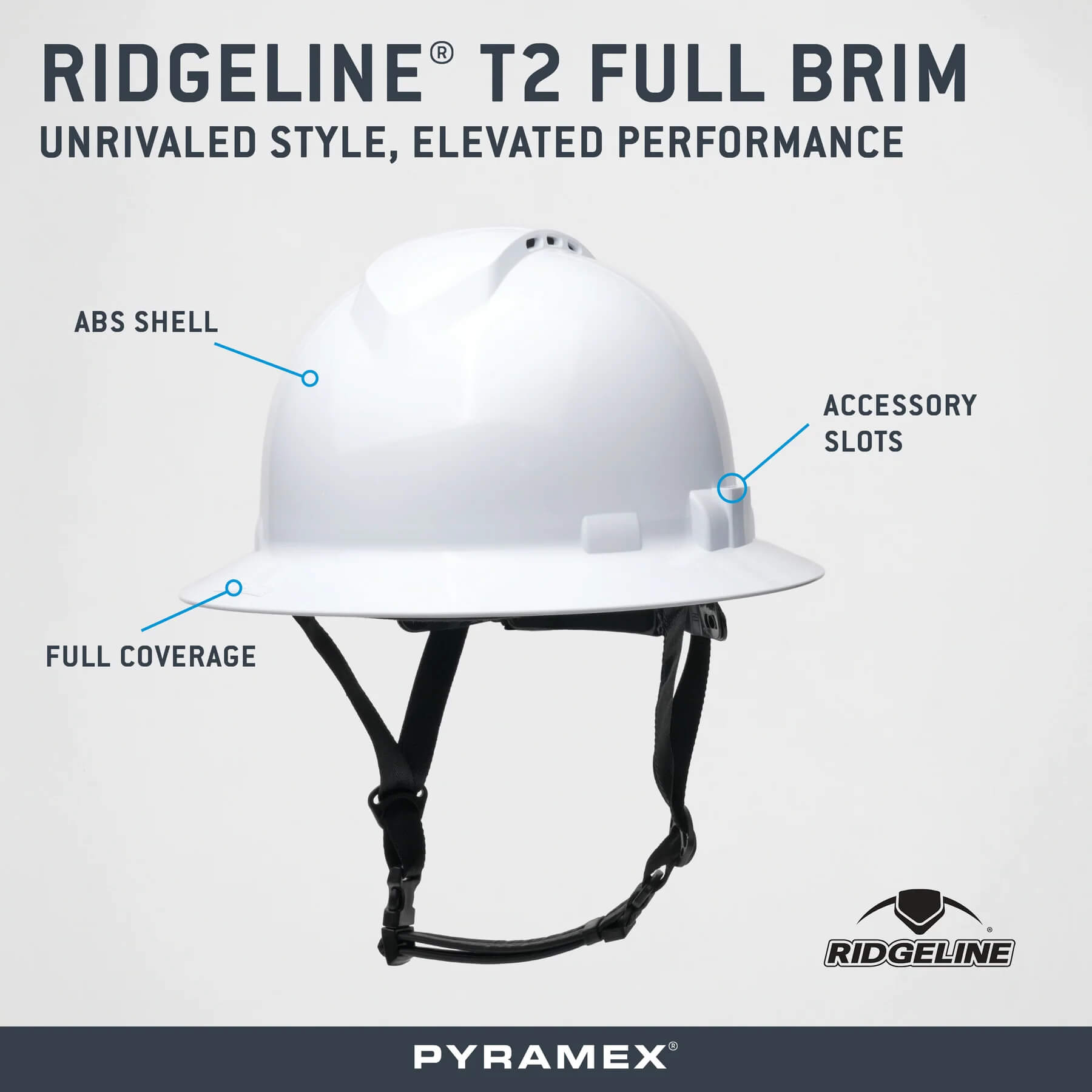 Pyramex Ridgeline T2 Full Brim Hard Hat Vented Type 2 Front