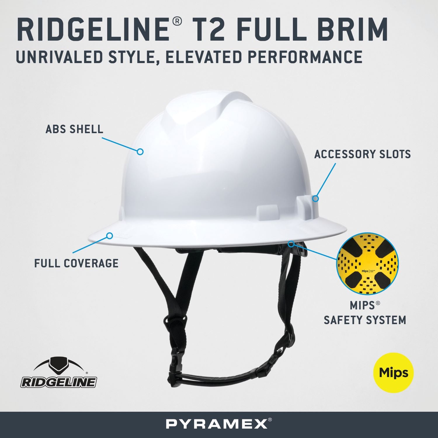 Pyramex Ridgeline T2 Full Brim Hard Hat with MIPS