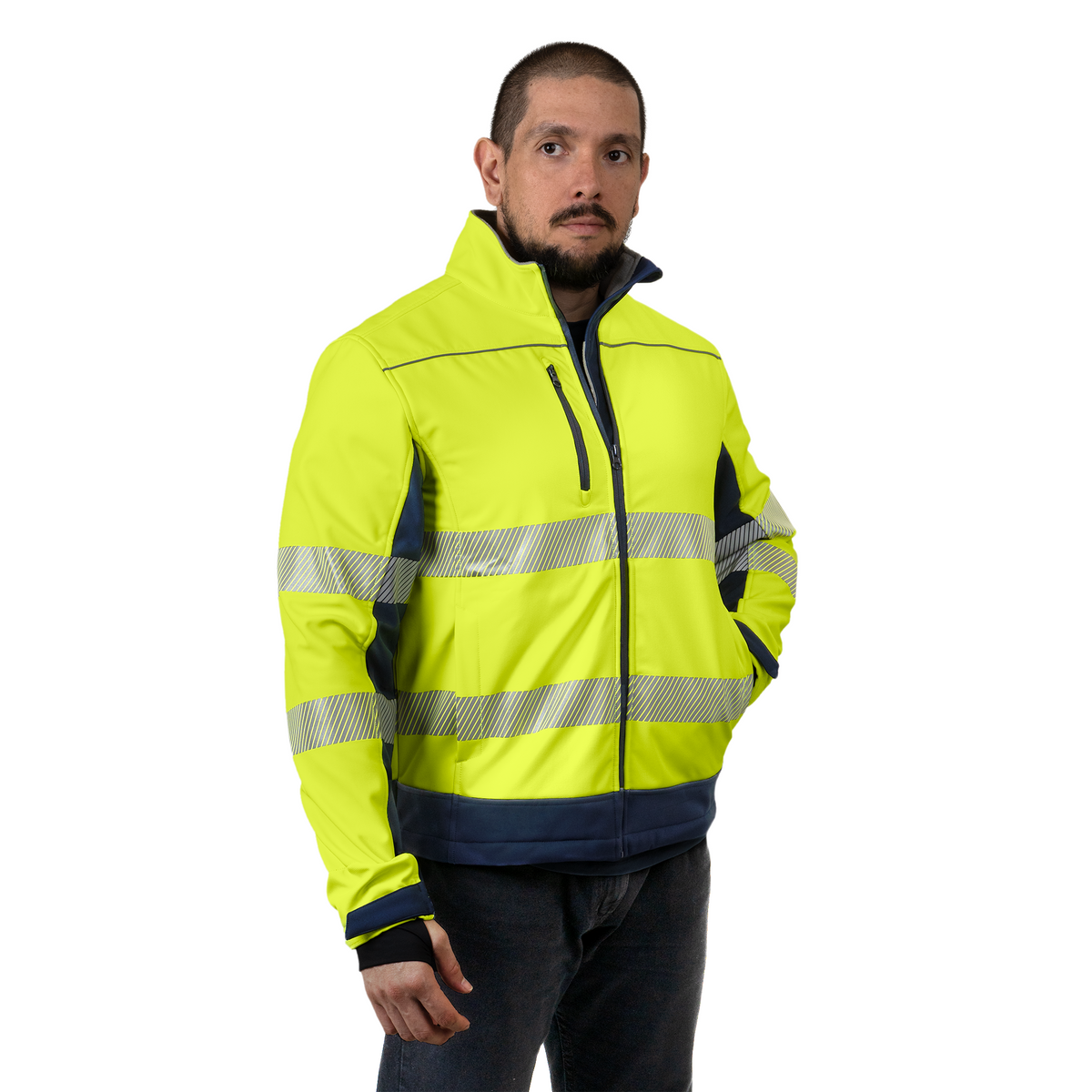 Jorestech Hi-Vis Softshell Water-Repellent Fleece-Lined Safety Jacket with Reflective Strips