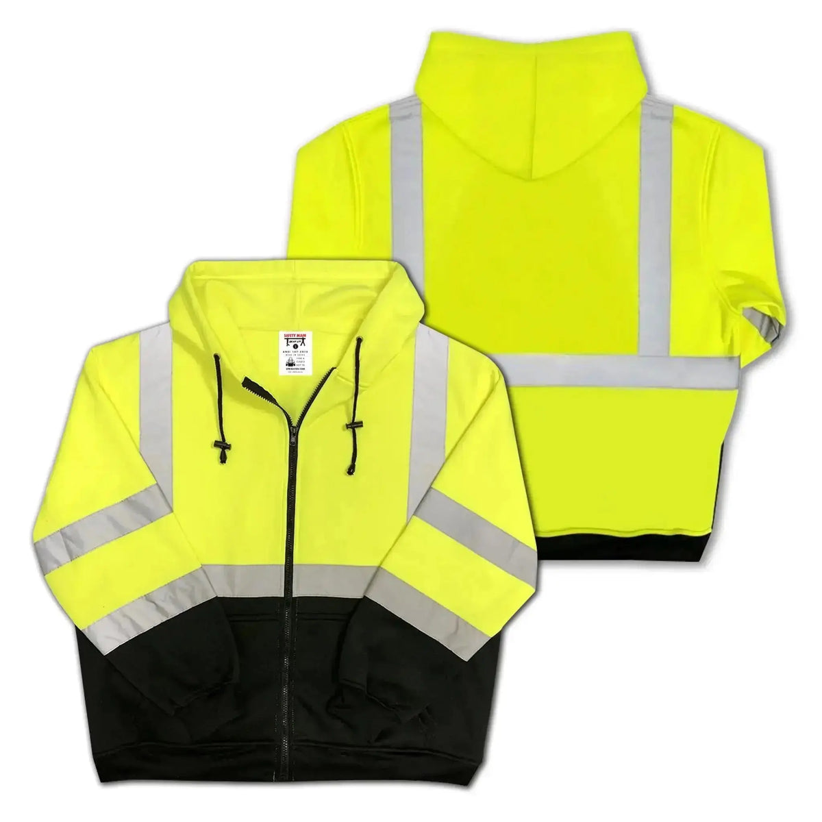 Safety Main 05LWJYB Lightweight Hoodie, Class 3, Hi-Vis Yellow with Black Bottom, Pack of 3
