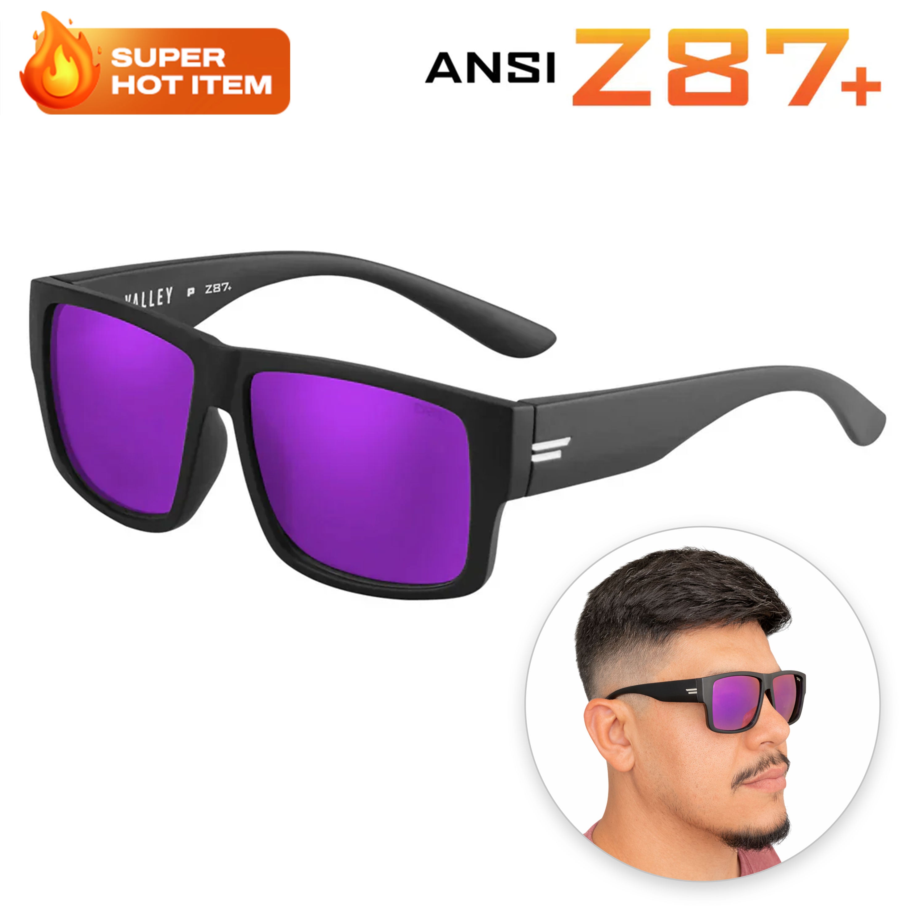 TOROE VALLEY ANSI Z87+ Purple Polarized Safety Glasses
