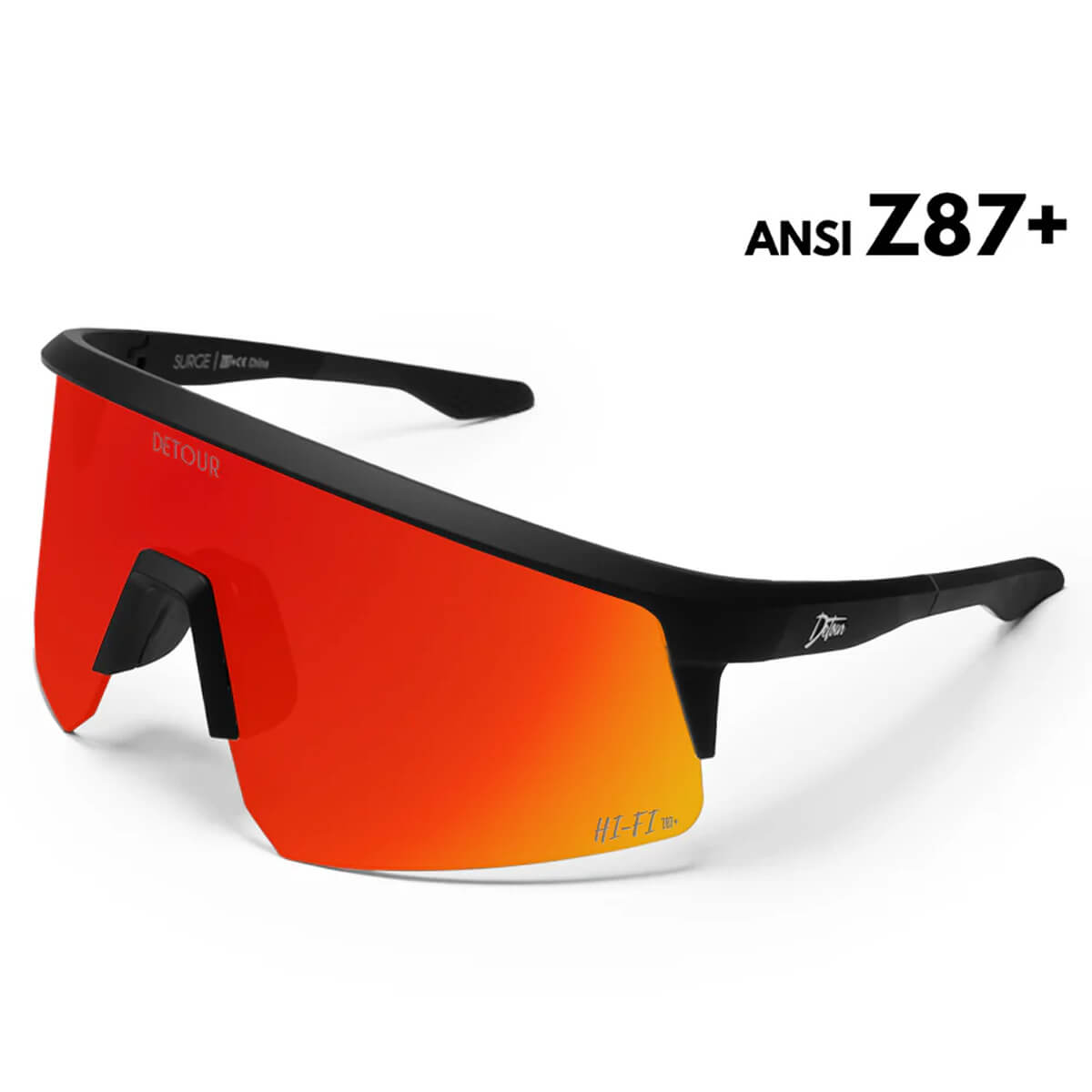 Detour Surge Safety Sunglasses with Matte Black Frame and Red Sunset L