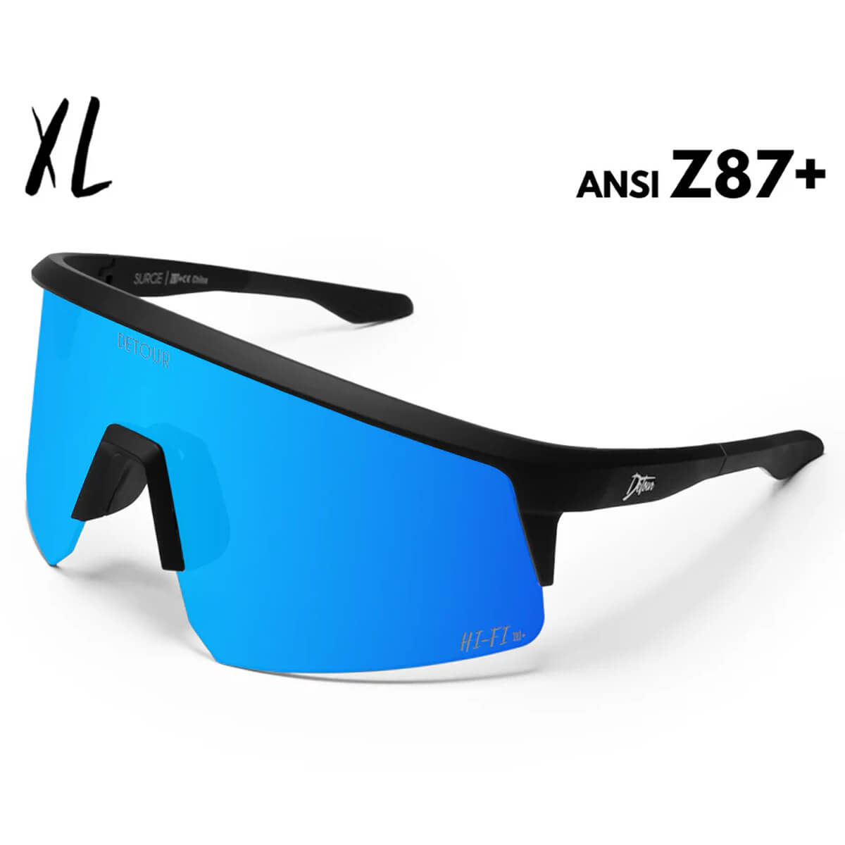 Detour Surge XL Safety Sunglasses with Matte Black Frame and Electric Blue Lens-Safety Glasses USA-1